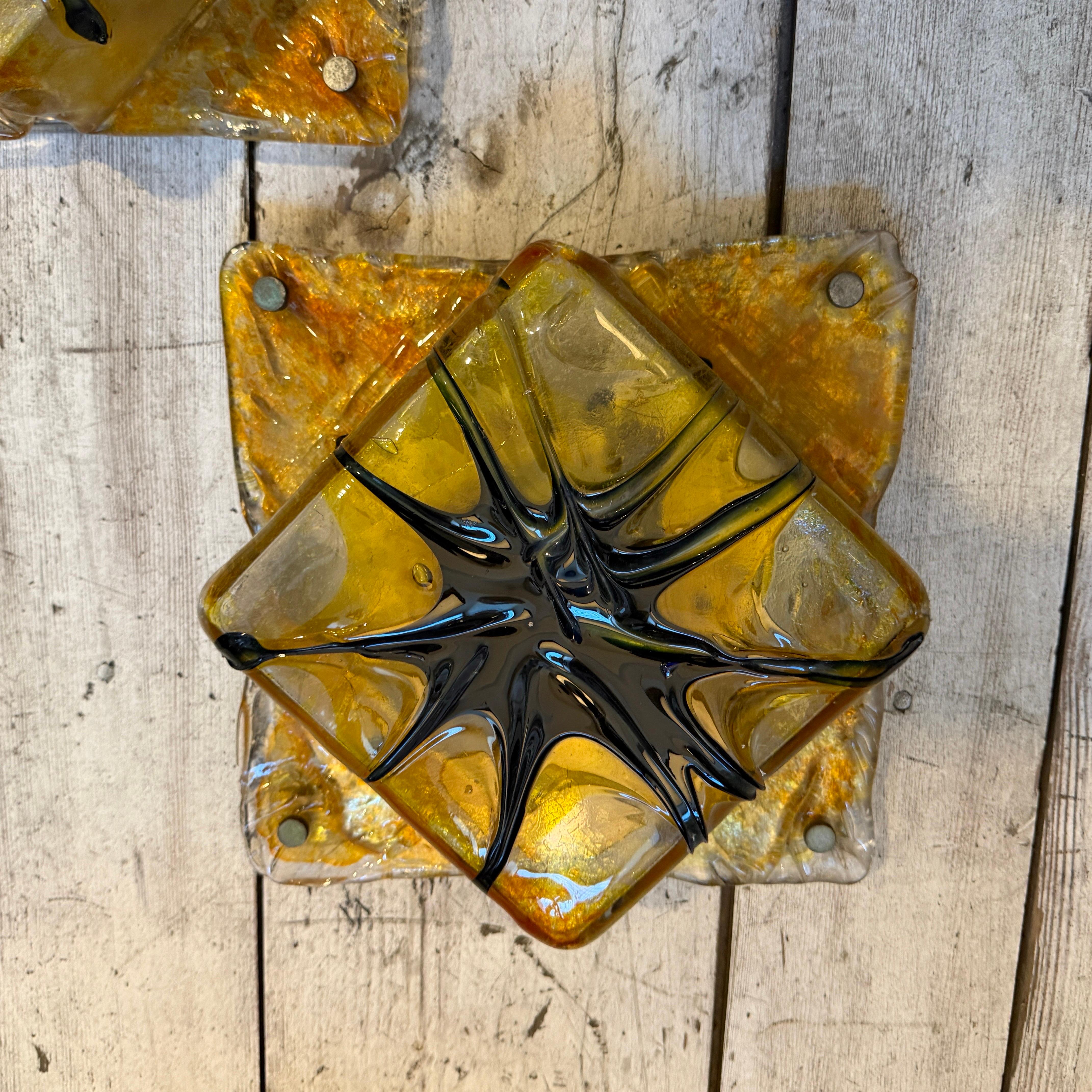 Fait main Two Rare 1970s Mazzega Space Age Square Murano Glass Wall or Ceiling Lights en vente
