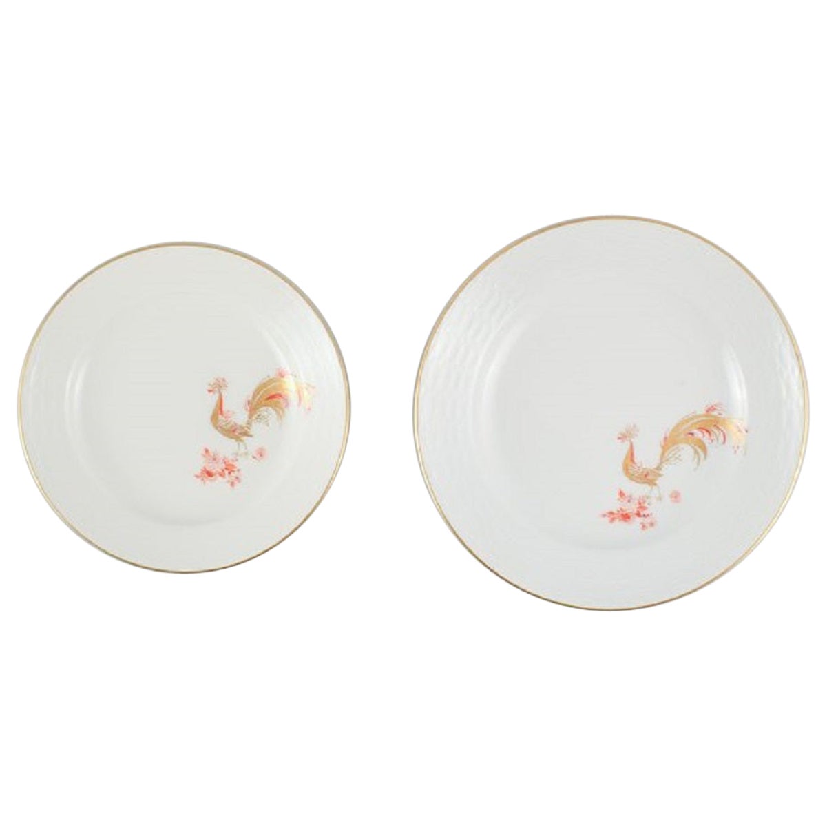 Seltene Art-Déco-Meißner Meissener Teller mit handbemalten Pfauen und Golddekoration im Angebot