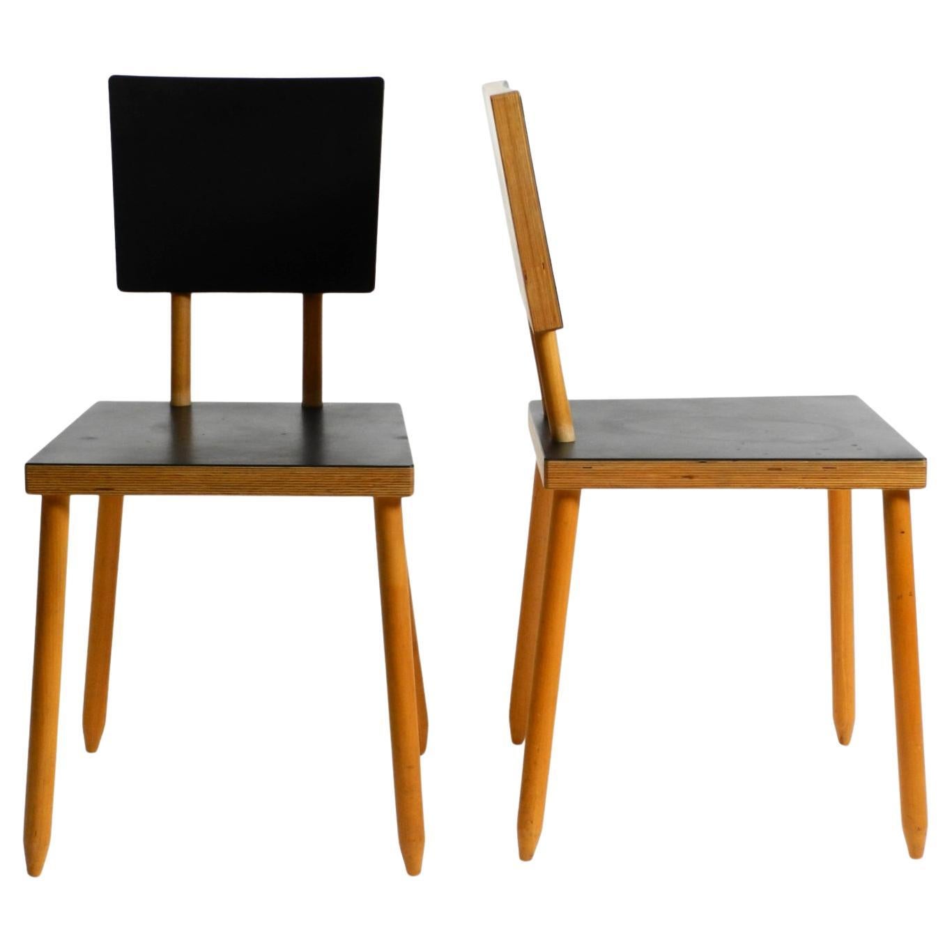 Zwei seltene zerlegbare Sperrholzstühle von Axel Kufus Modell Stöcke für Atoll