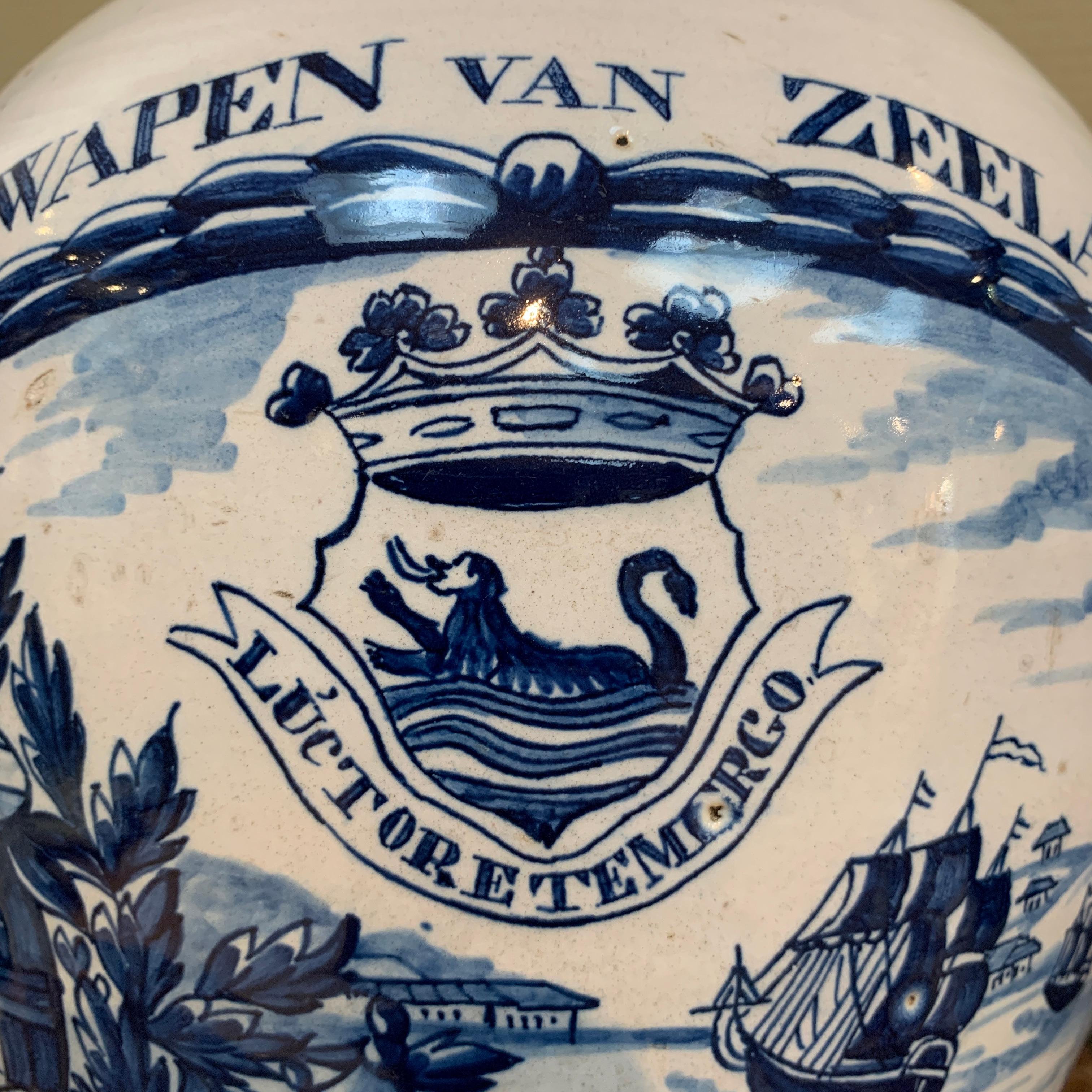 Dutch Colonial Two Rare Dutch Delft Tobacco Jars, Het Wapen van Zeeland, 18th Century