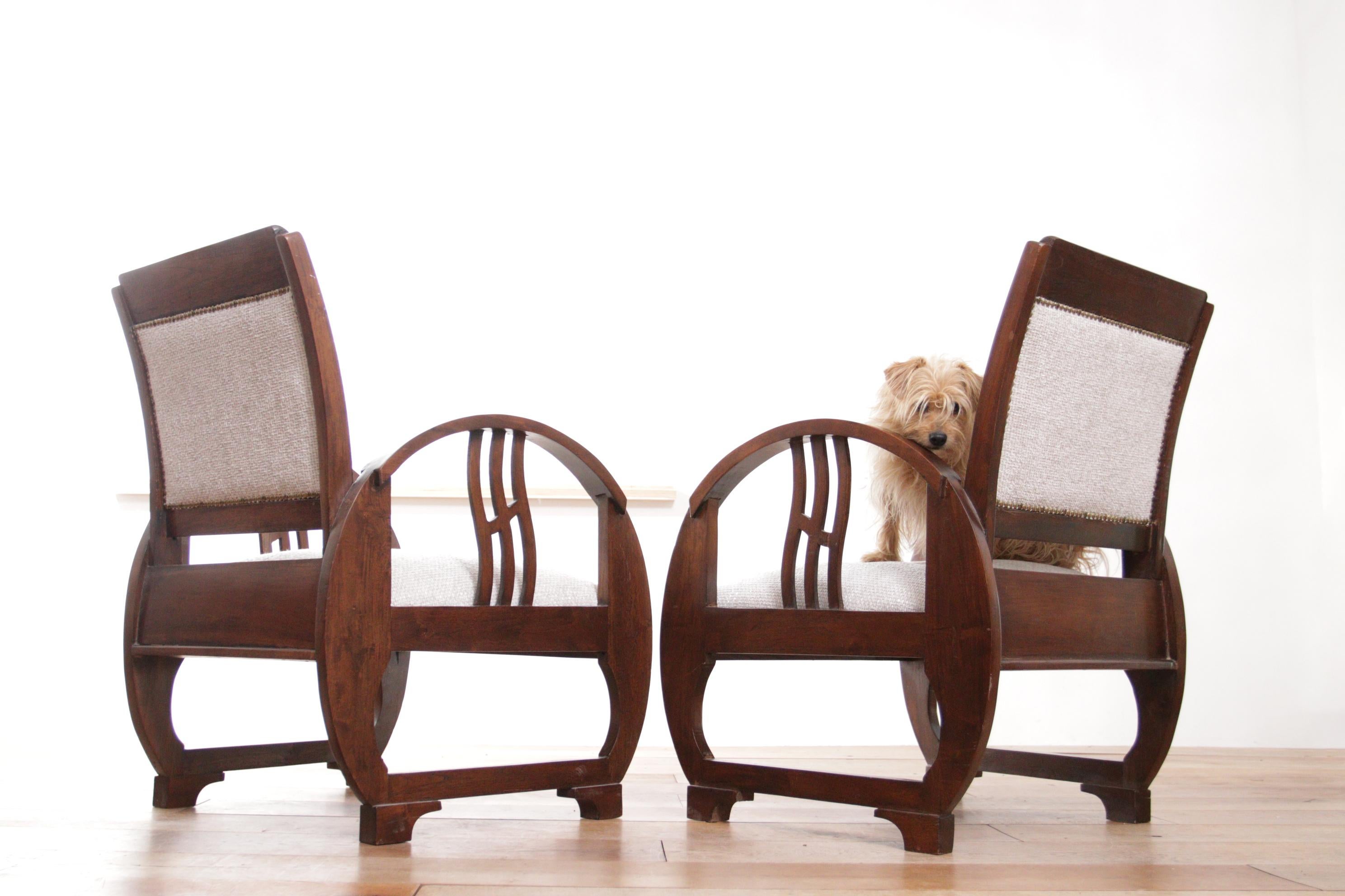 Deux rares et élégants fauteuils en bois Art Déco français vintage des années 1930 en vente 4