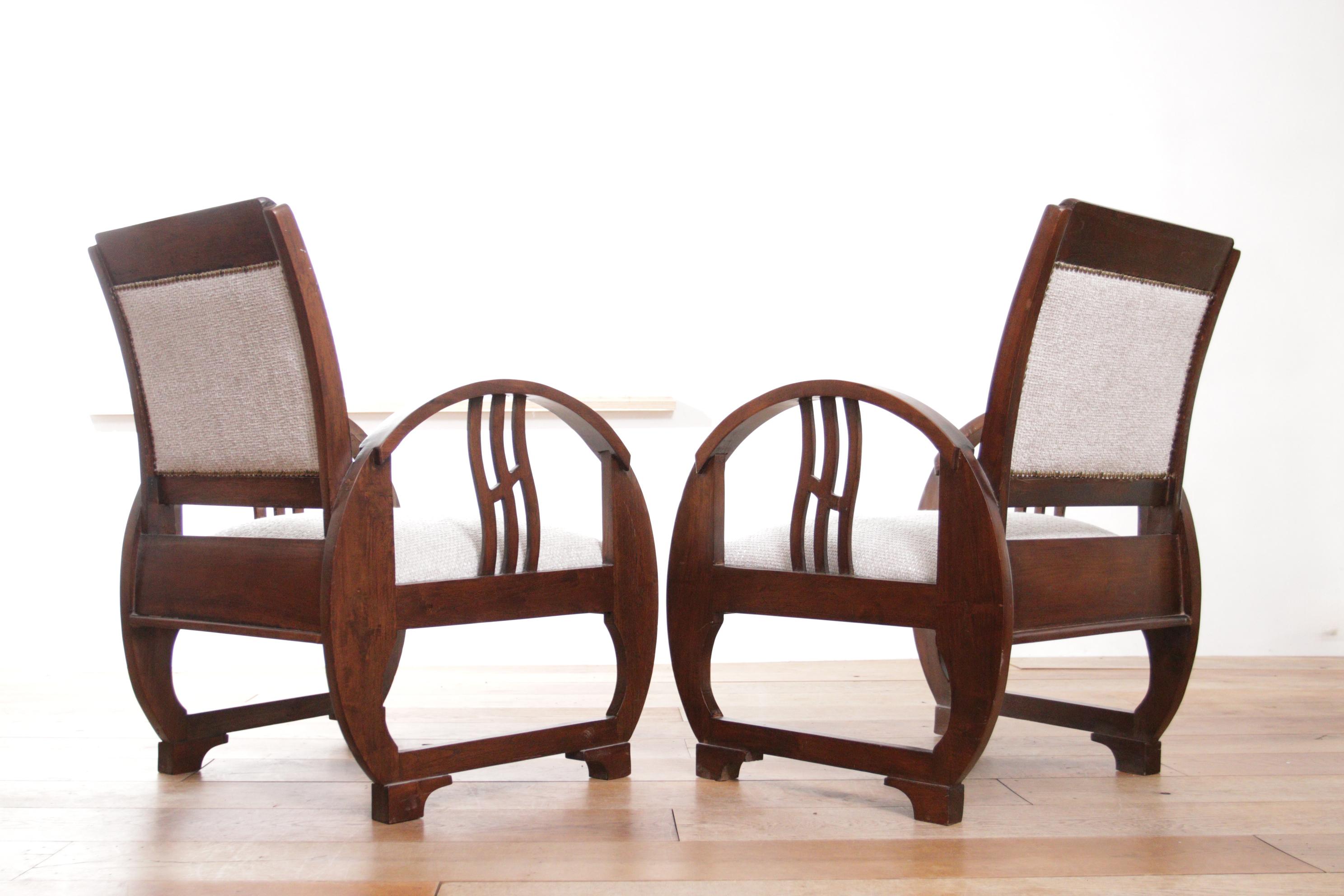 Two Rare Exclusive Elegant Art Deco Vintage French Wooden Armchairs 1930's For Sale 7