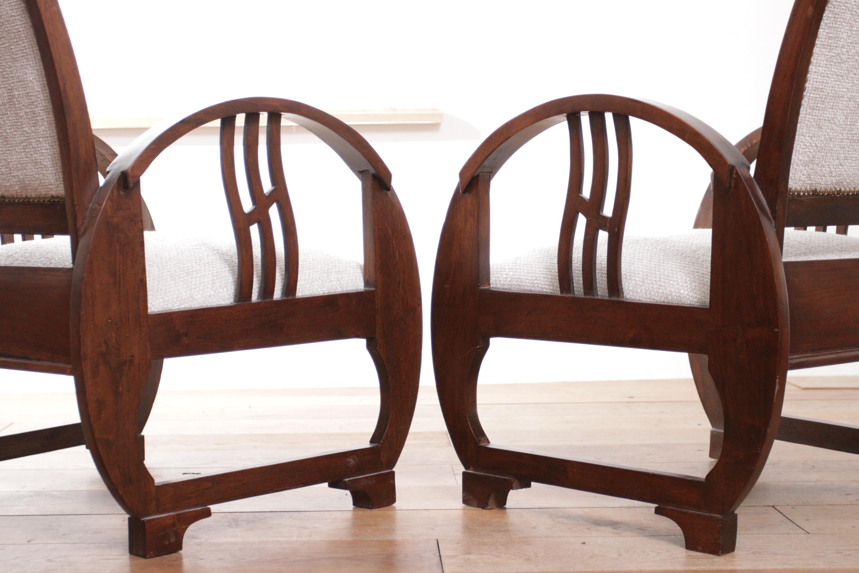Two Rare Exclusive Elegant Art Deco Vintage French Wooden Armchairs 1930's 8