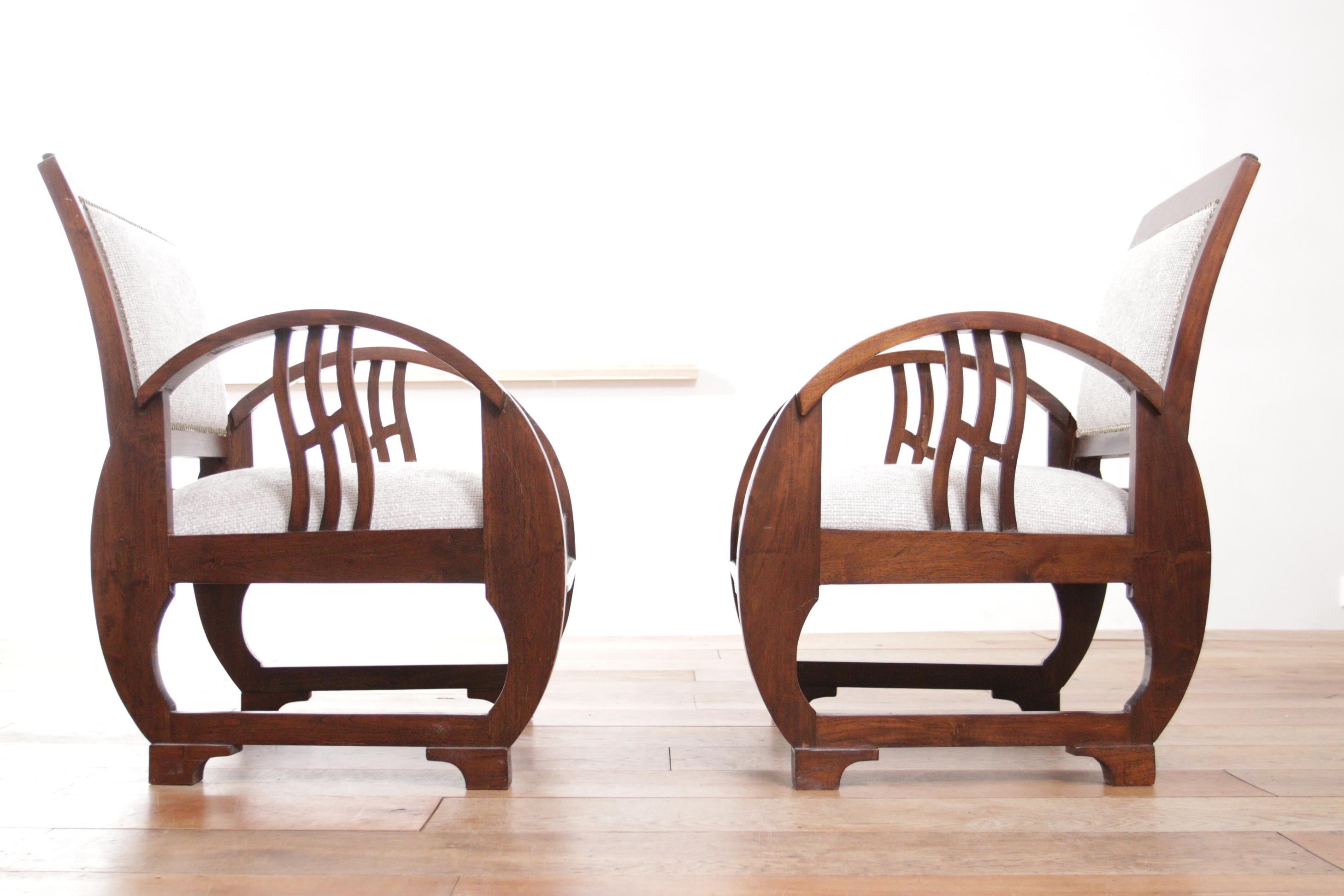 Two Rare Exclusive Elegant Art Deco Vintage French Wooden Armchairs 1930's 9