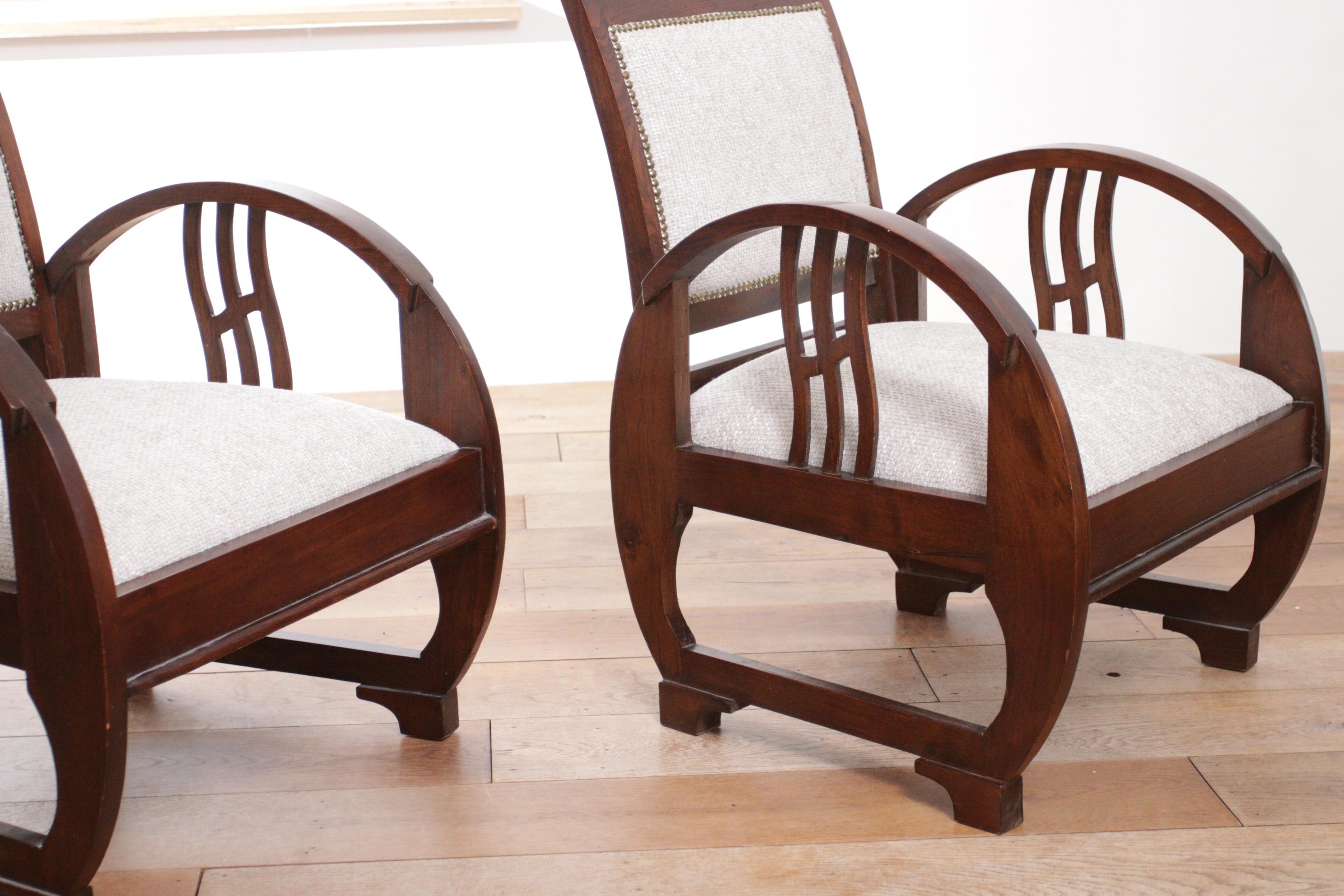 Two Rare Exclusive Elegant Art Deco Vintage French Wooden Armchairs 1930's For Sale 11
