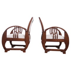 Two Rare Exclusive Elegant Art Deco Vintage French Wooden Armchairs 1930's