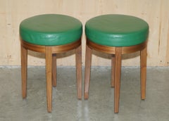 TWO RARE ORIGINAL ROLEX GREEN LEATHER BOUTIQUE DEALERS WATCHMAKERS SWIVEL STOOLs