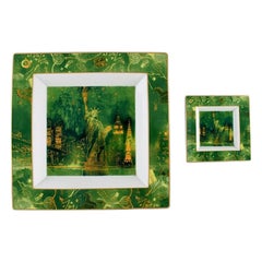 Two Rare Square Rosenthal Porcelain Dishes, Statue of Liberty, 1970s