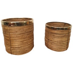 Two Rattan and Brass Planter, 1970s