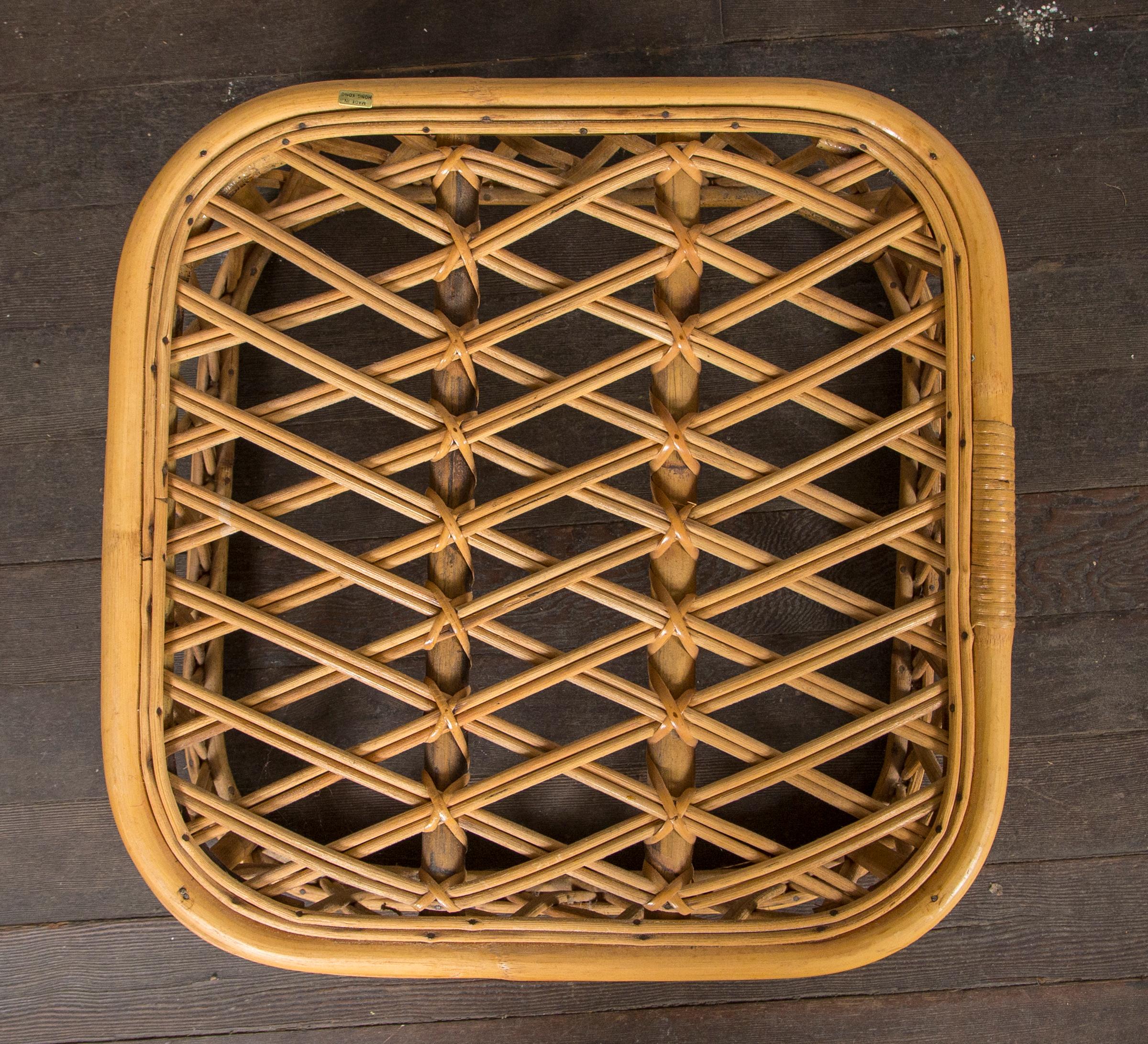Woven Two Rattan Pieces Small Cylindrical Table, Small Square Ottoman For Sale