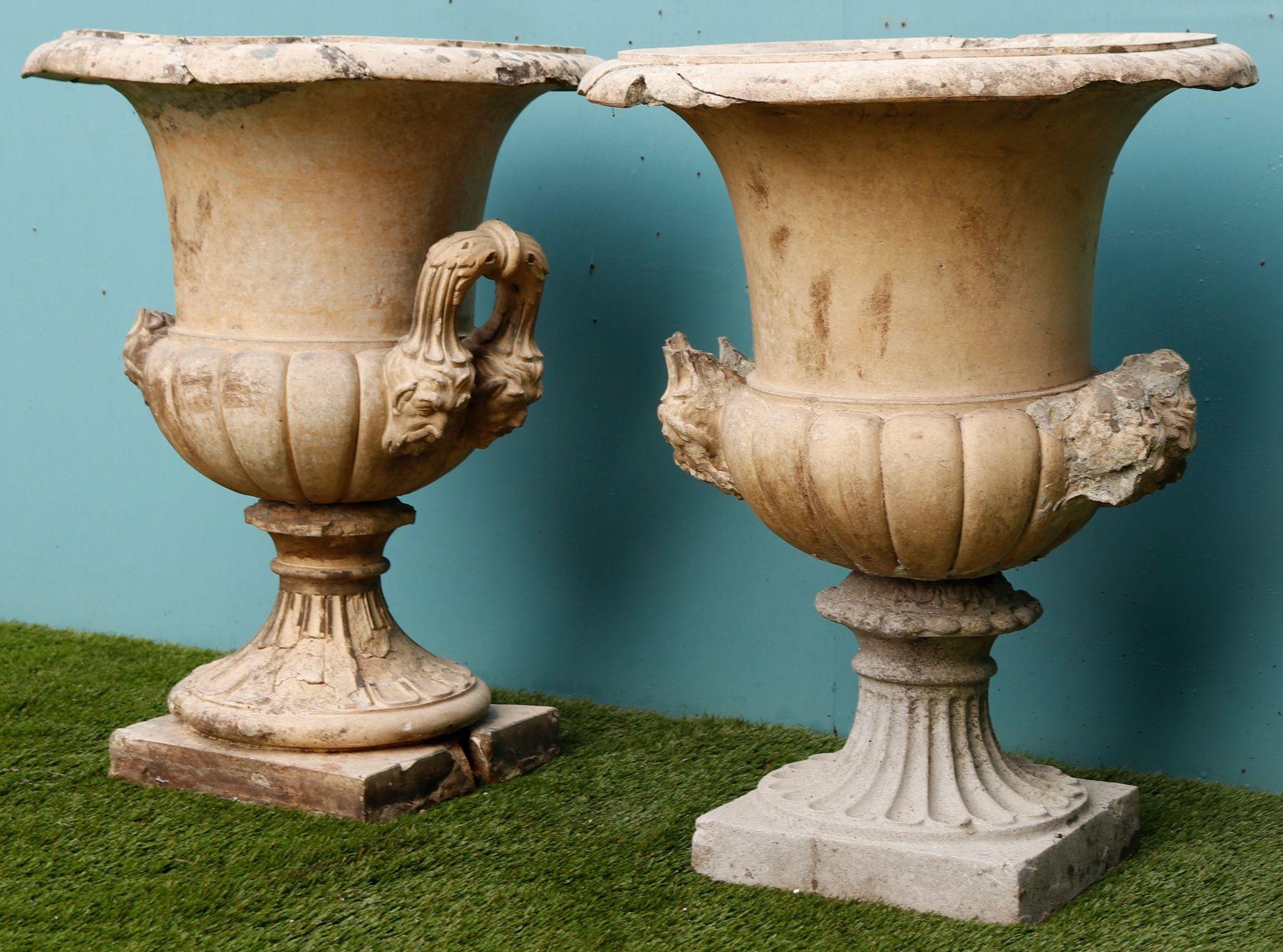 Two Reclaimed Buff Terracotta Garden Urns by Blanchard In Good Condition For Sale In Wormelow, Herefordshire