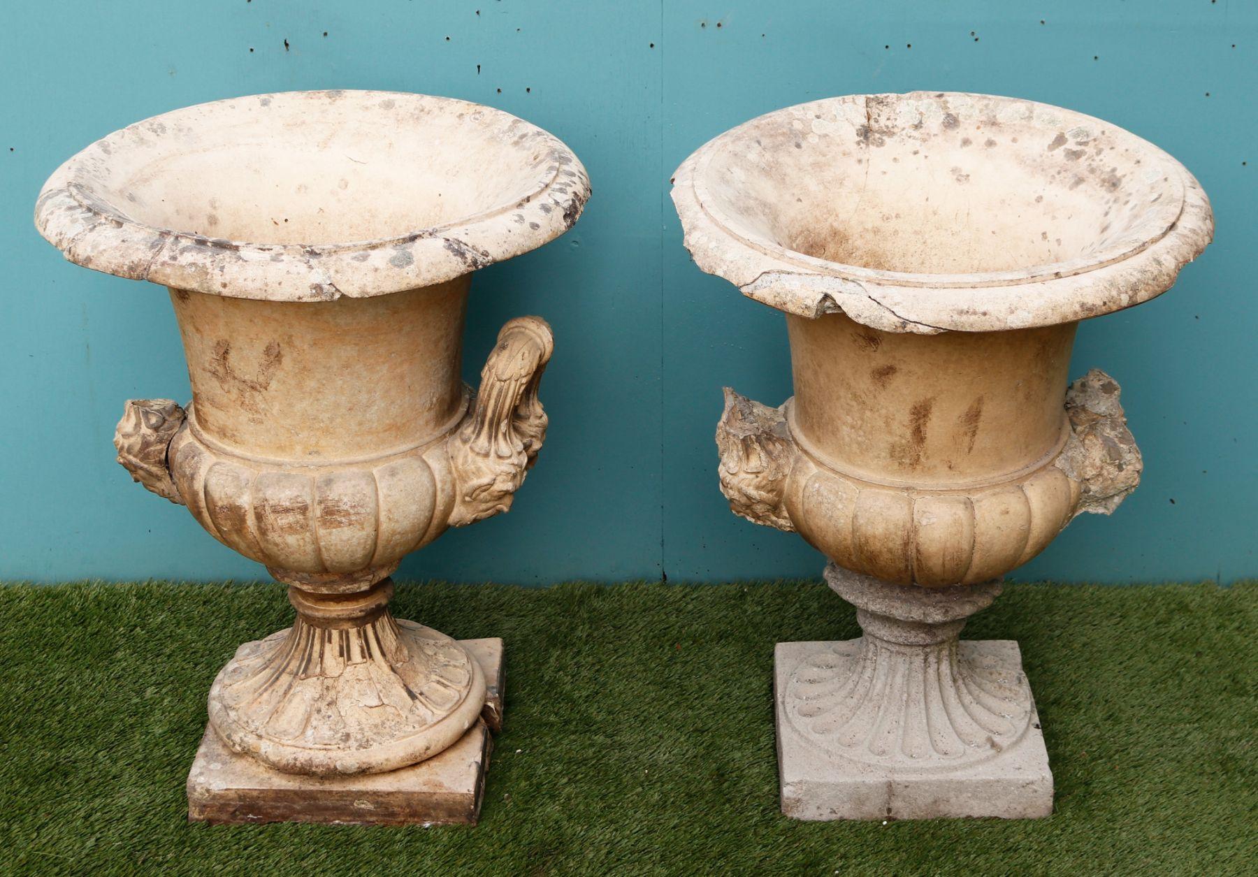 19th Century Two Reclaimed Buff Terracotta Garden Urns by Blanchard For Sale