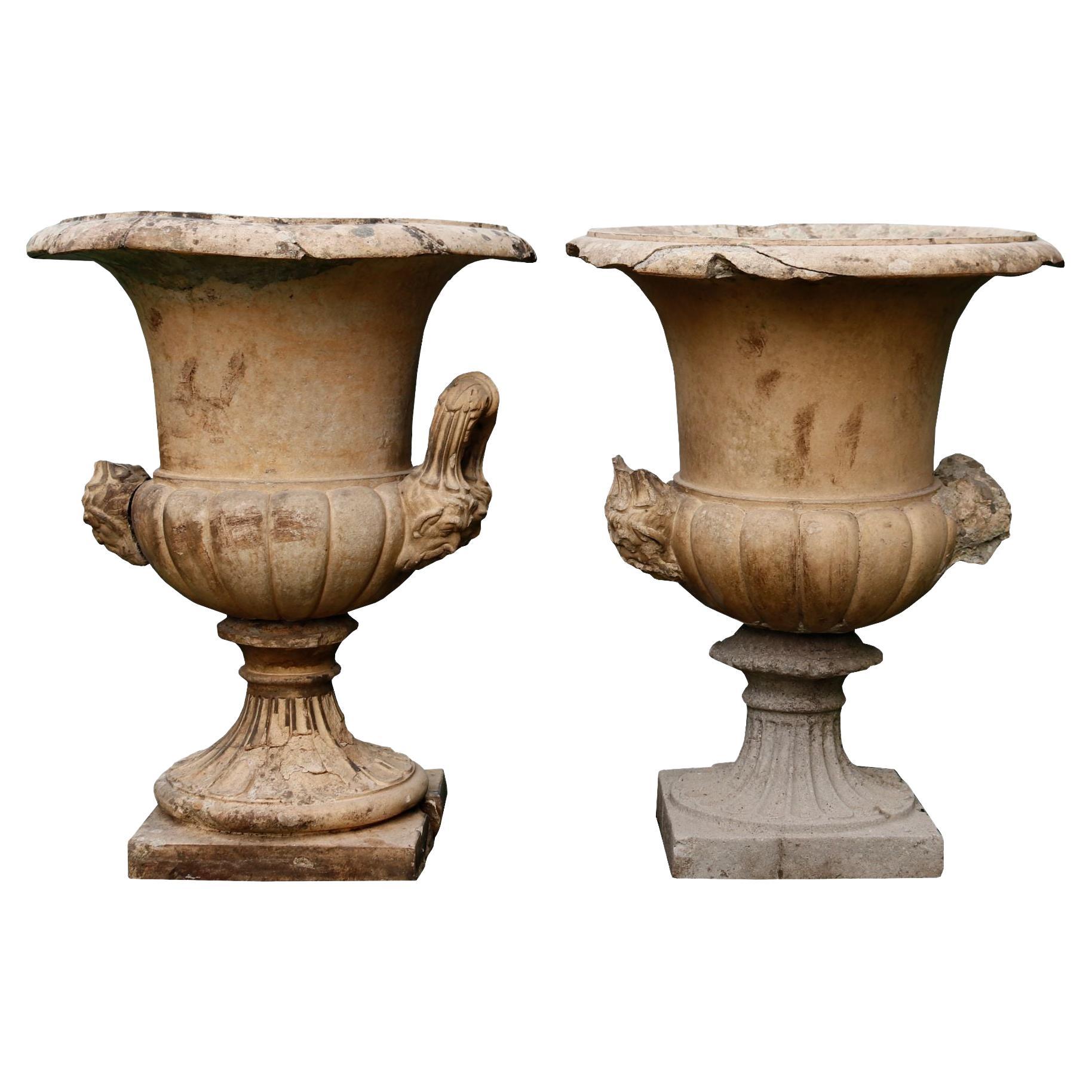 Two Reclaimed Buff Terracotta Garden Urns by Blanchard For Sale