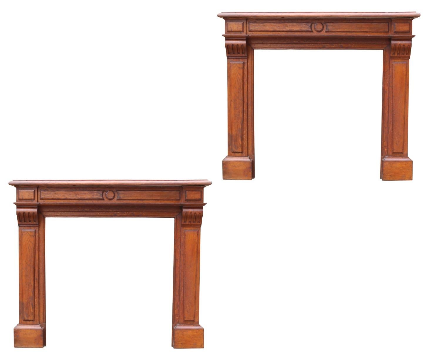 A pair of good quality matching carved oak Louis XVI style fire surrounds.

£1,595 for the pair or £875 each

Additional Dimensions

Height

1. 104.5 cm

2. 105 cm

Width

1. 121 cm

2. 121.5 cm

Depth

1. 15 cm

2. 14.5
