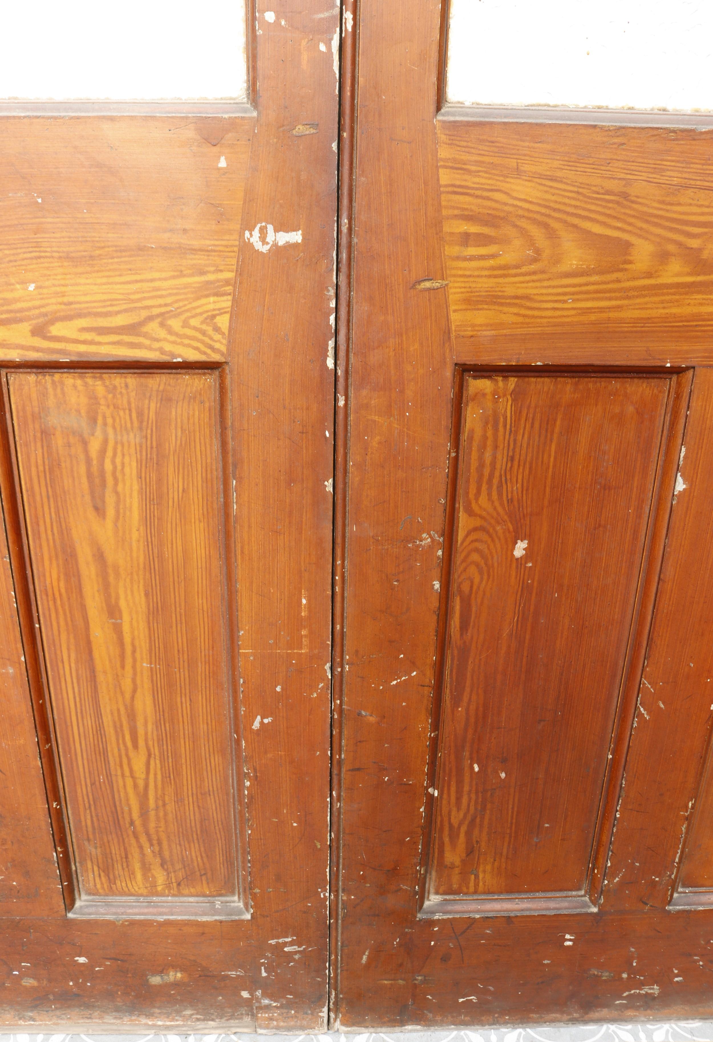 20th Century Two Reclaimed Pine Doors with Textured Glass For Sale