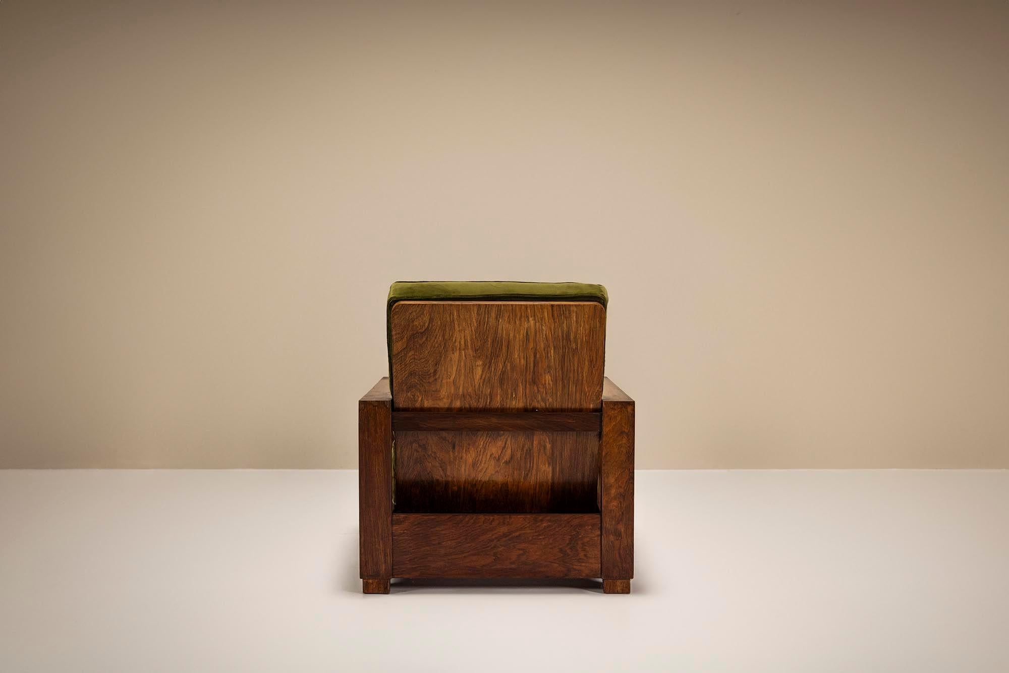 Two Reclining Lounge Chairs in Mahogany and Green Velvet by Bas van Pelt, 1935 4