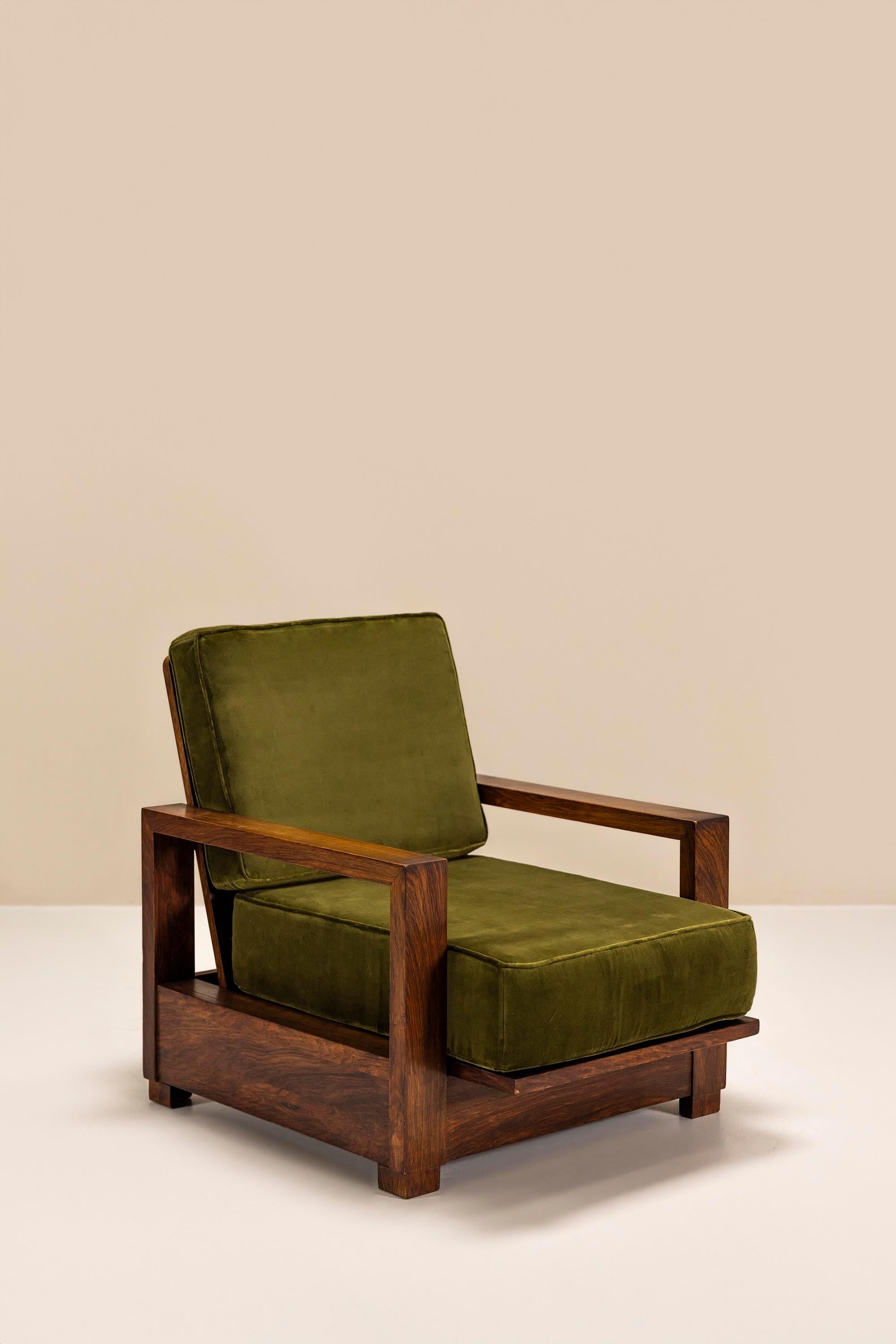 Two Reclining Lounge Chairs in Mahogany and Green Velvet by Bas van Pelt, 1935 6