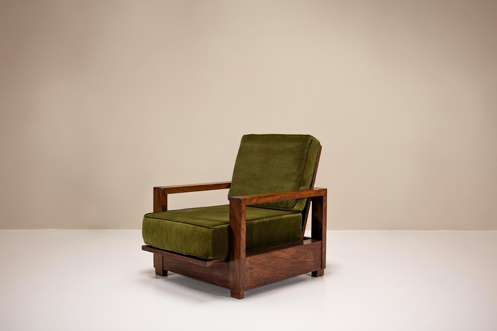 Two Reclining Lounge Chairs in Mahogany and Green Velvet by Bas van Pelt, 1935 1