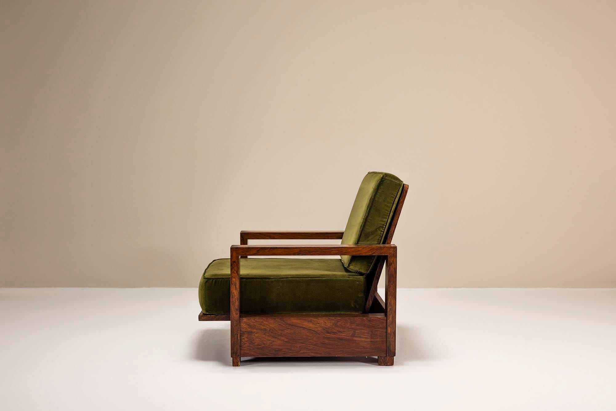Two Reclining Lounge Chairs in Mahogany and Green Velvet by Bas van Pelt, 1935 2