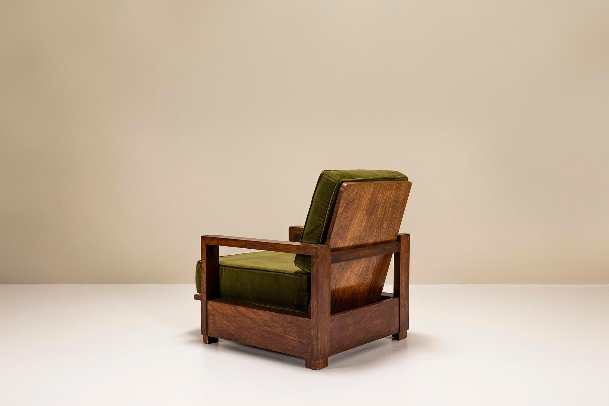 Two Reclining Lounge Chairs in Mahogany and Green Velvet by Bas van Pelt, 1935 3