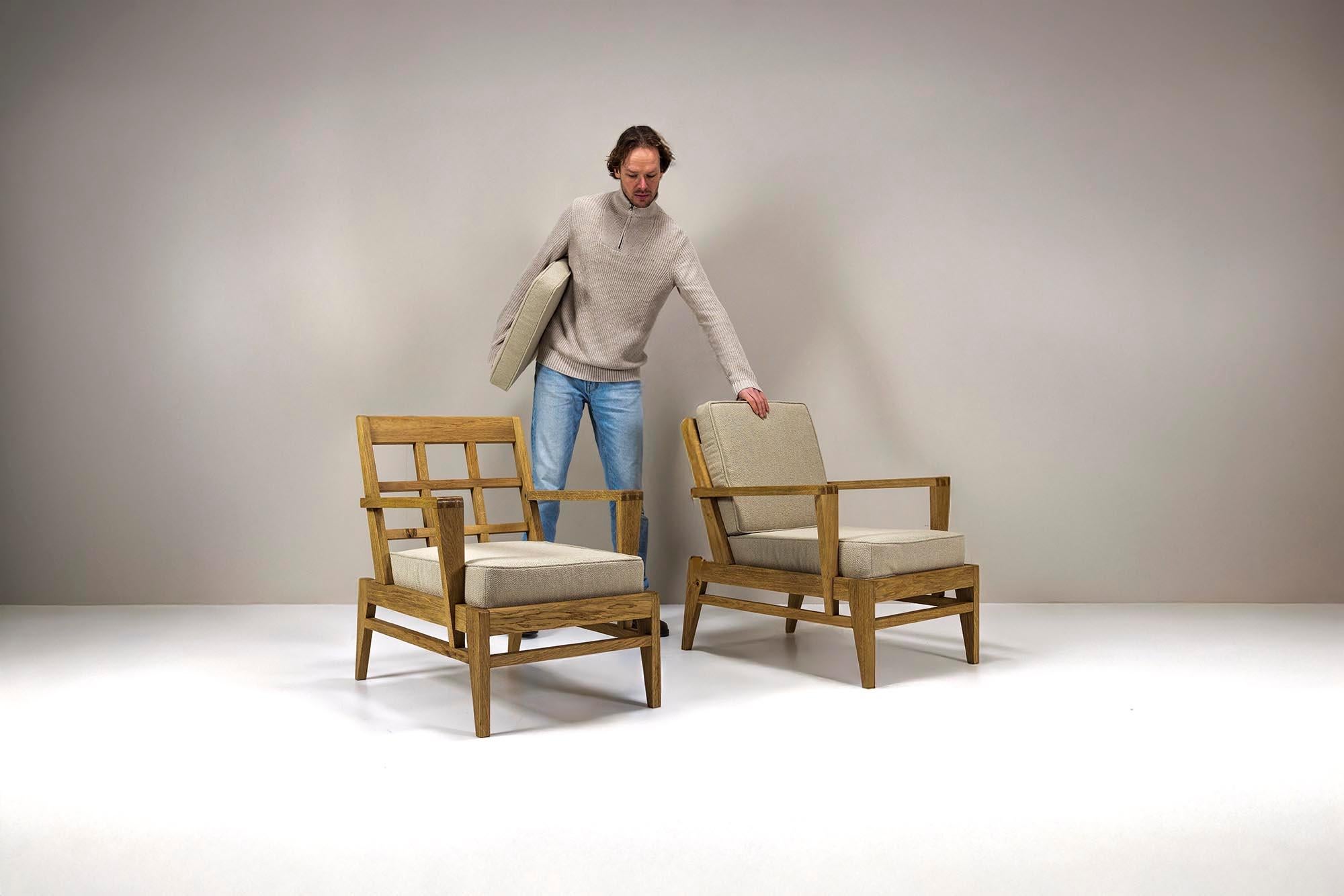 Dos Sillas de Salón Reconstructivistas de Roble de René Gabriel, Francia Años 40 en venta 1