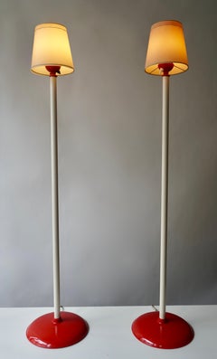 Two Red and White Floor Lamps