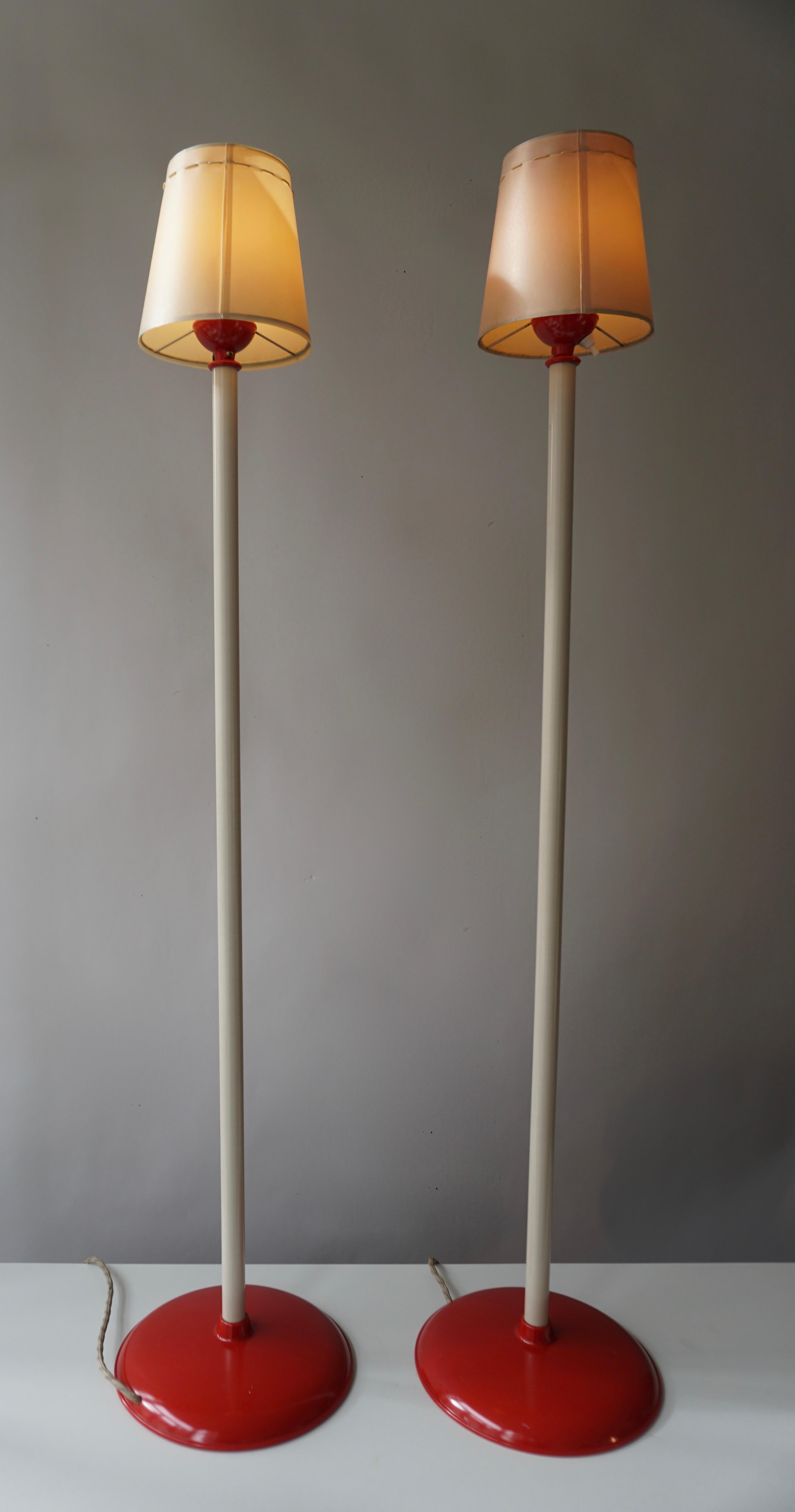 Mid-Century Modern Two Red and White Floor Lamps For Sale