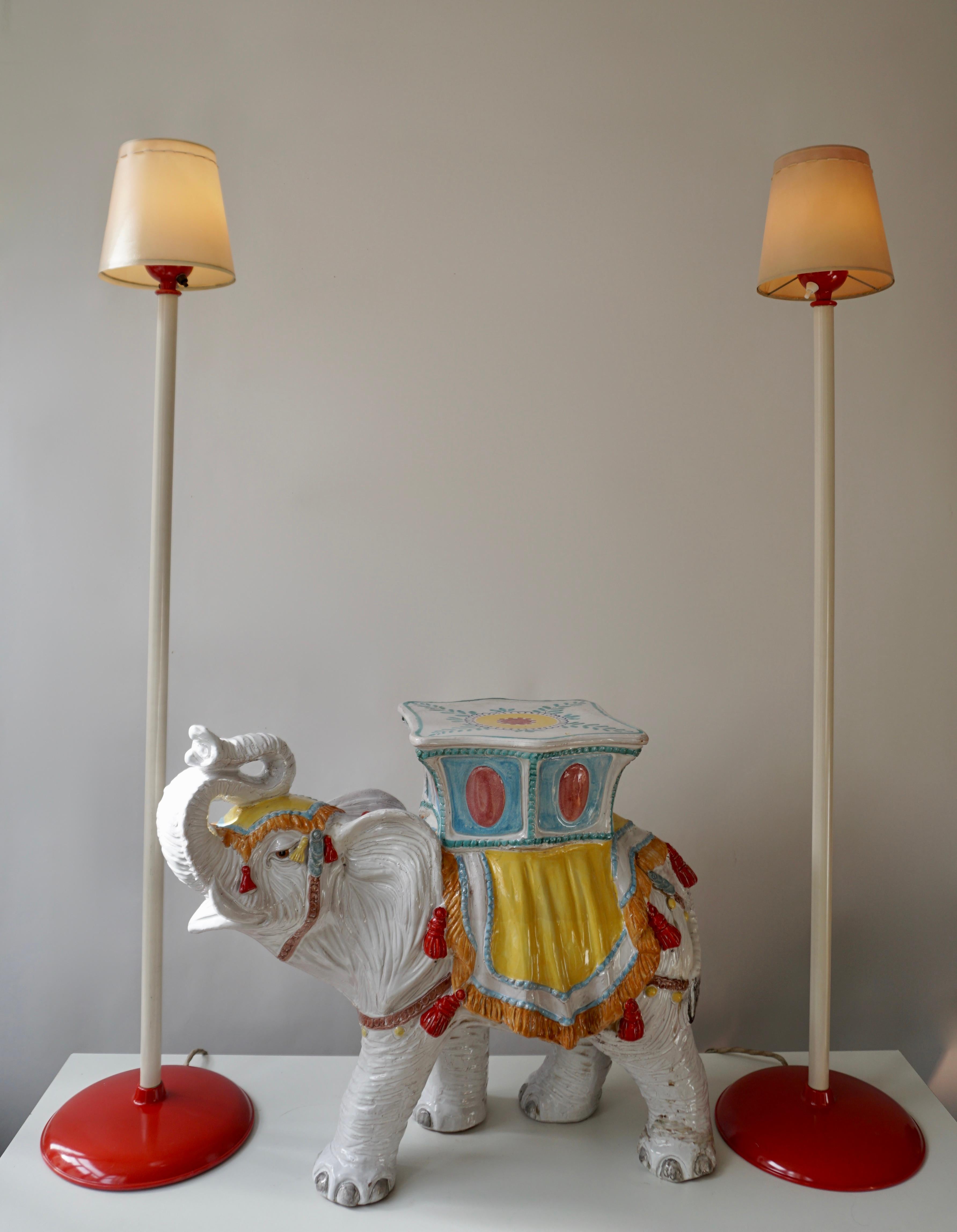 German Two Red and White Floor Lamps For Sale