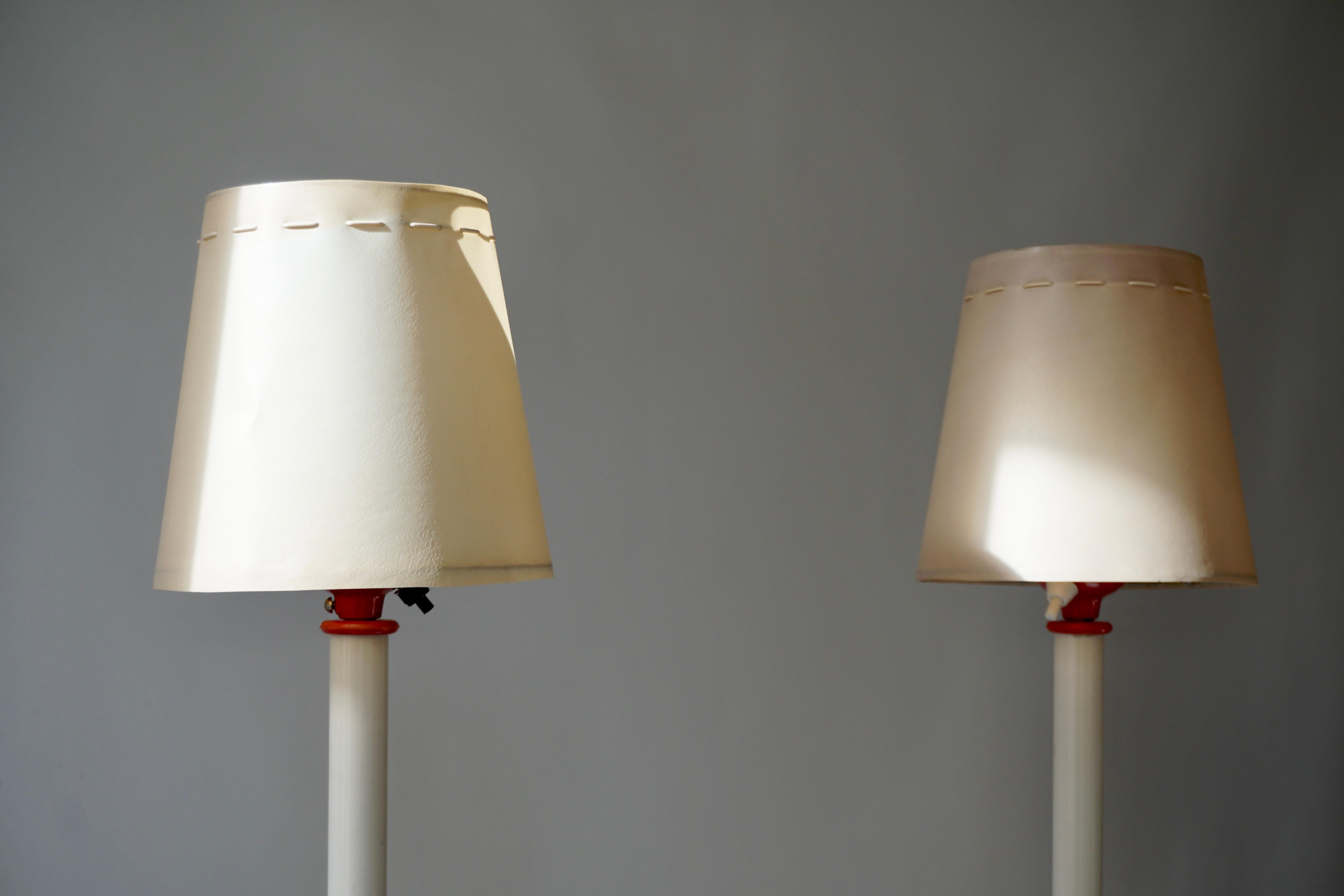 20th Century Two Red and White Floor Lamps For Sale