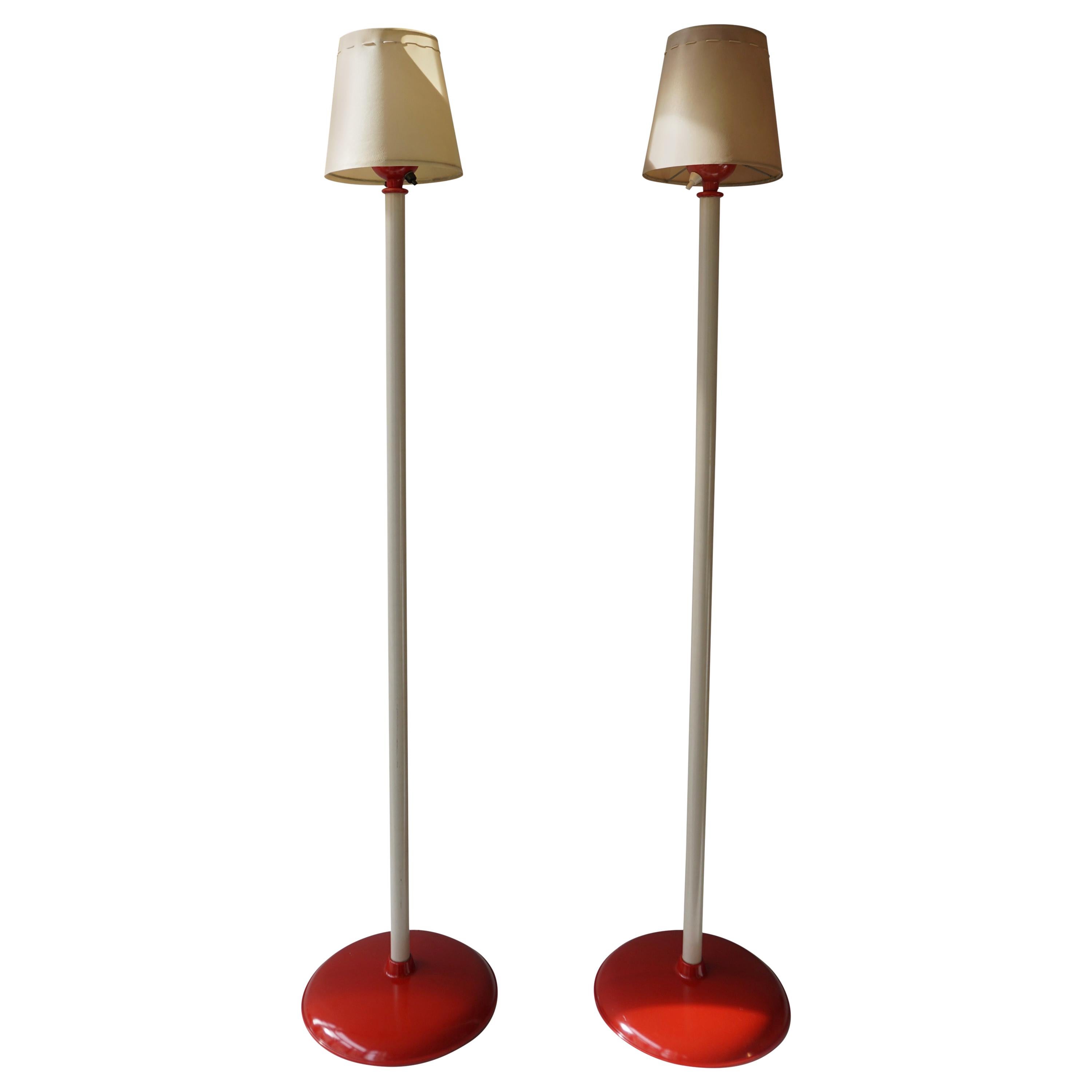 Two Red and White Floor Lamps