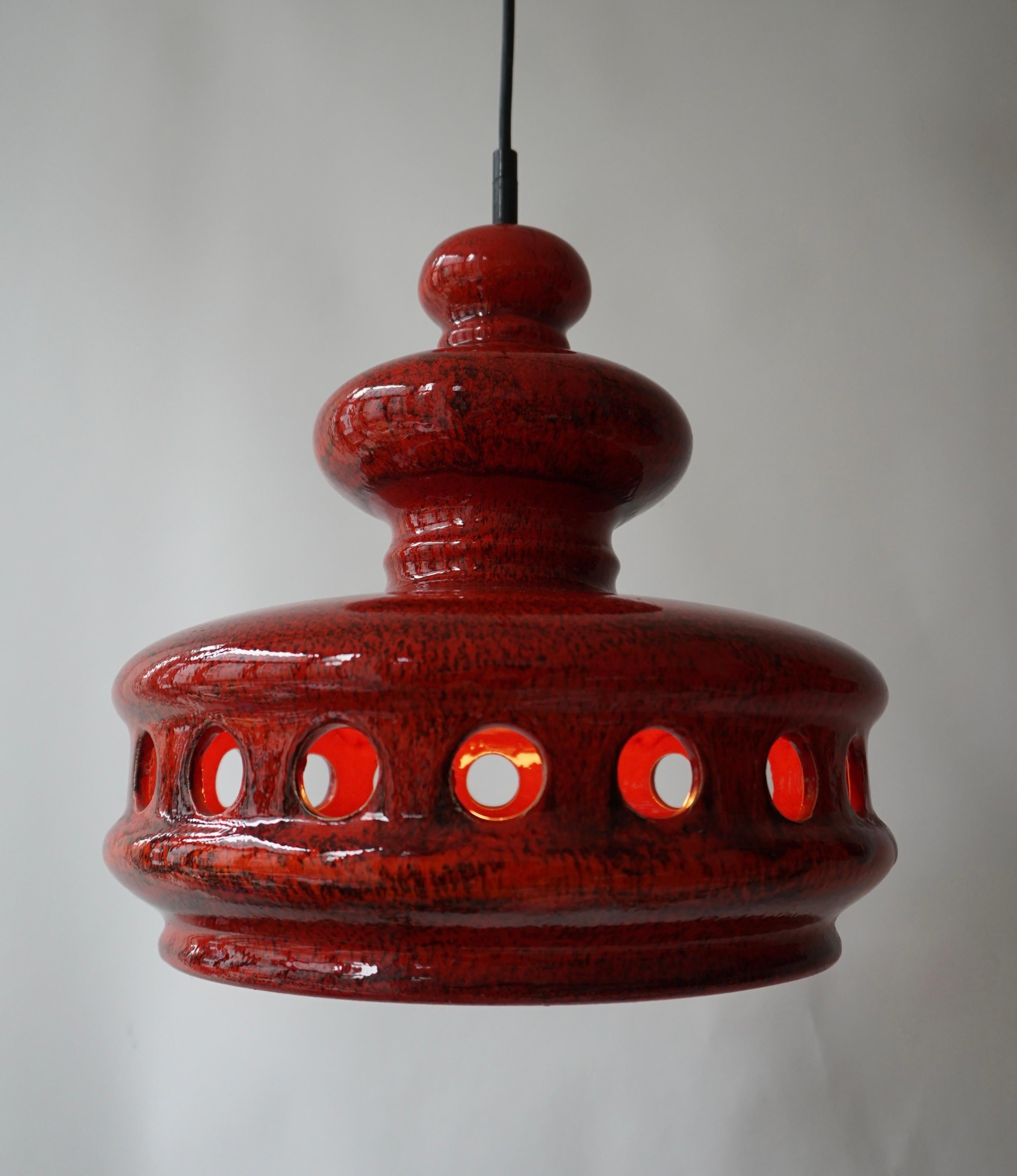  Two Red Fat Lave Ceramic Pendant Light For Sale 4