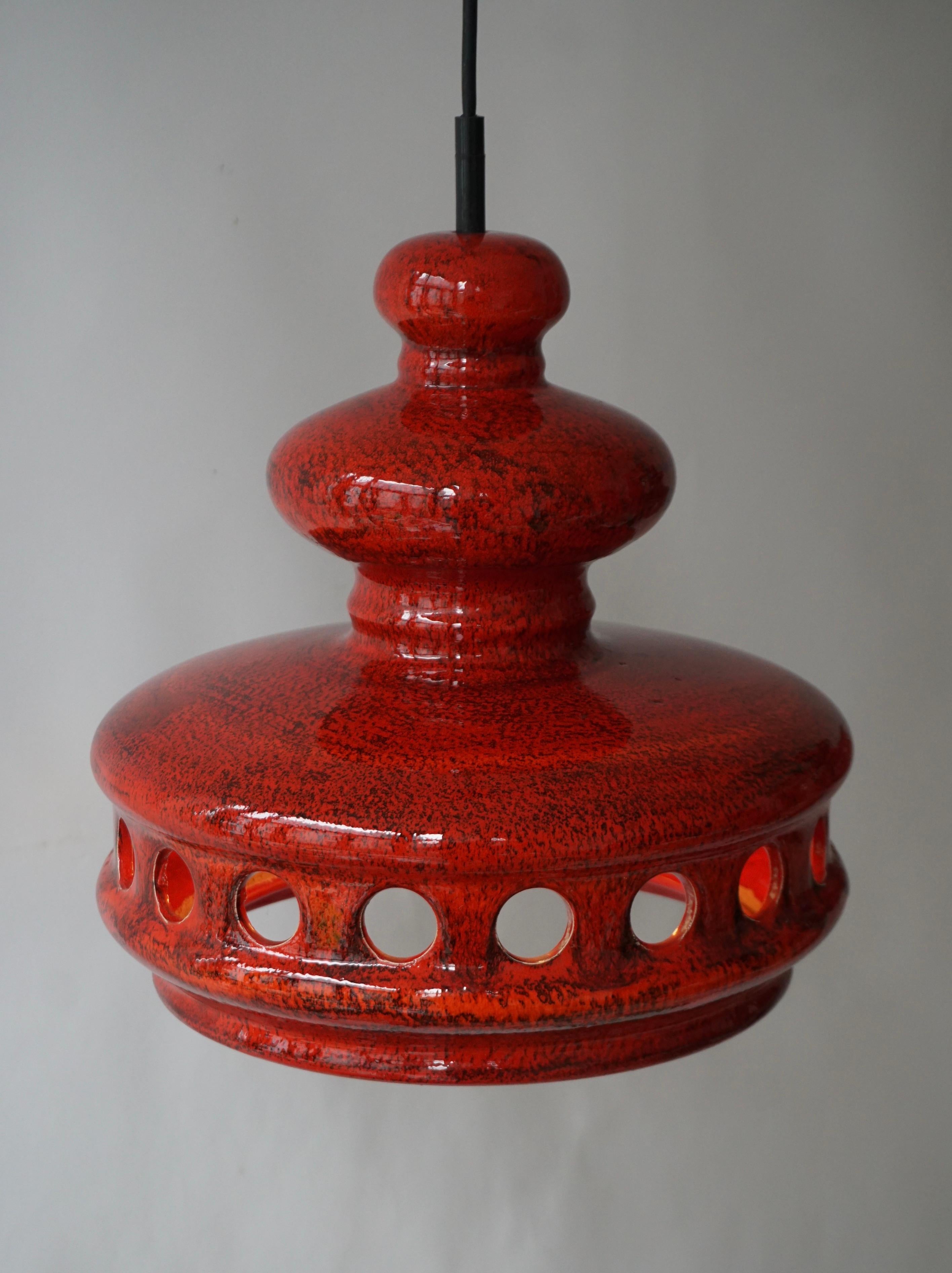  Two Red Fat Lave Ceramic Pendant Light For Sale 6