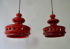 1960s Mid-Century Modern Red Ceramic Pendant Light, 33\" Diameter