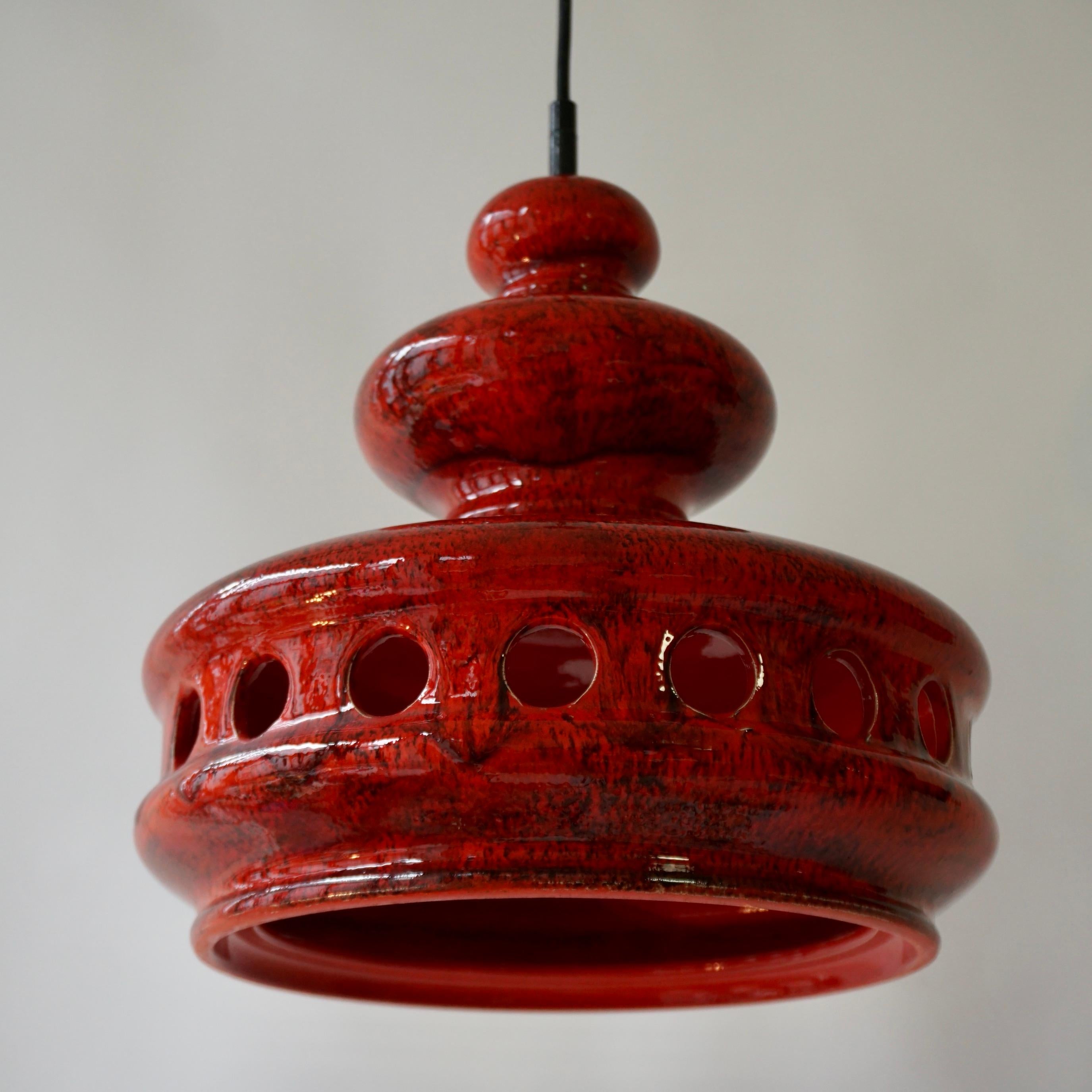  Two Red Fat Lave Ceramic Pendant Light In Good Condition For Sale In Antwerp, BE