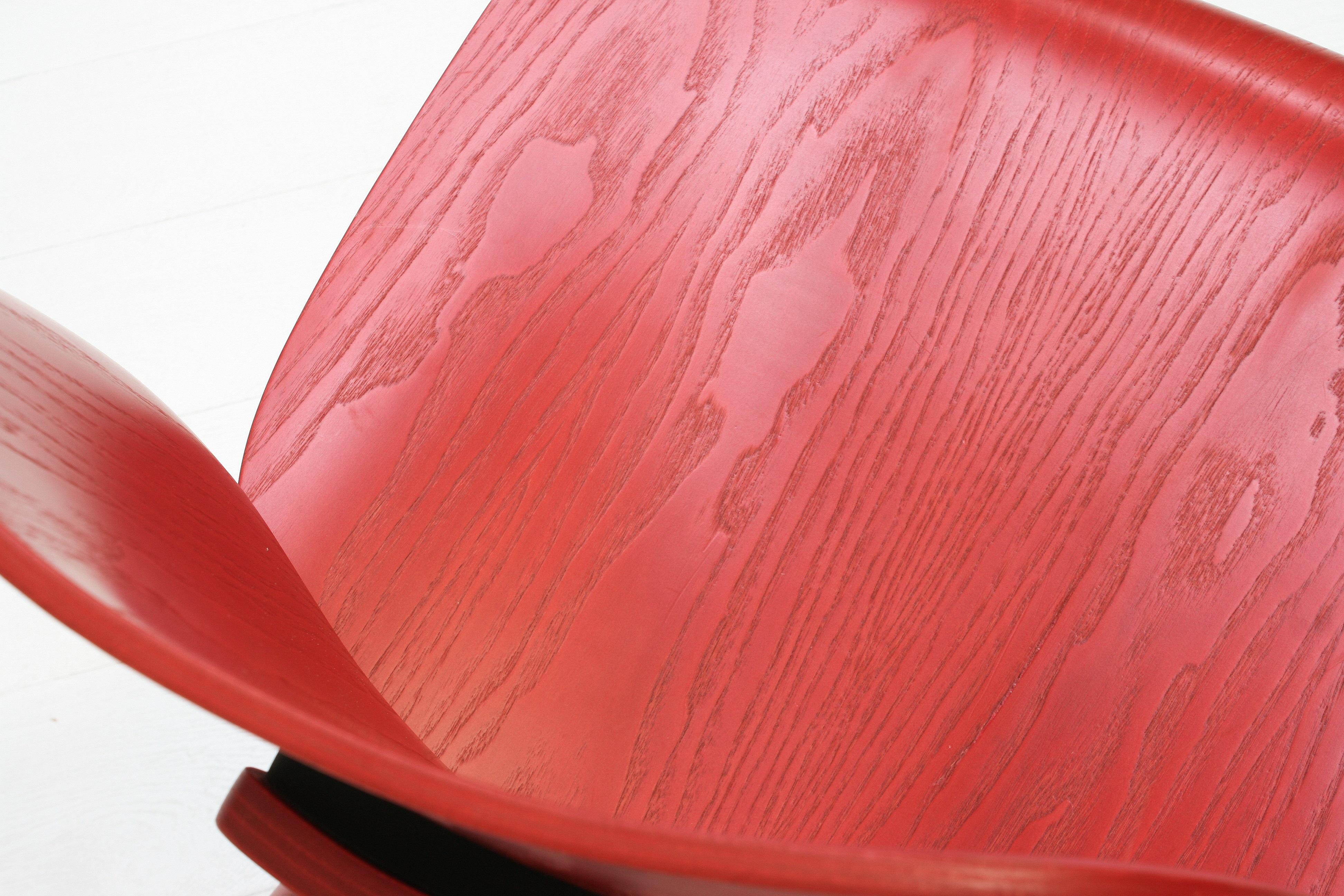Two Red Stained Ash Plywood Group LCW Chairs by Charles & Ray Eames for Vitra 4