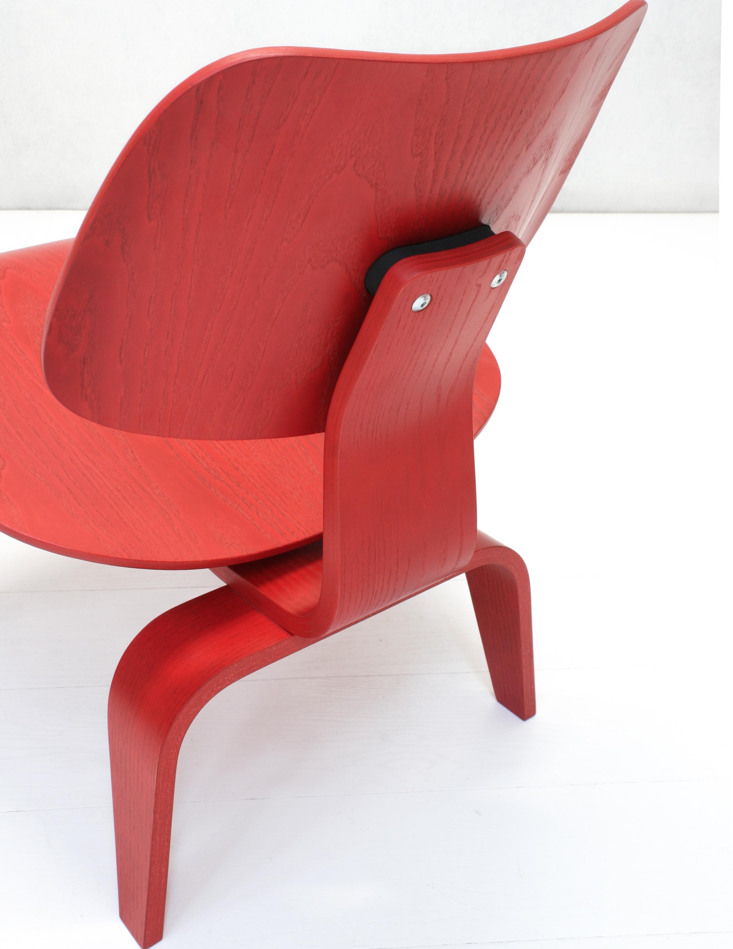 Two Red Stained Ash Plywood Group LCW Chairs by Charles & Ray Eames for Vitra 5