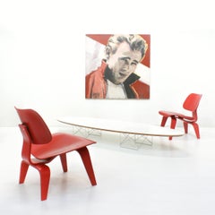 Two Red Stained Ash Plywood Group LCW Chairs by Charles & Ray Eames for Vitra