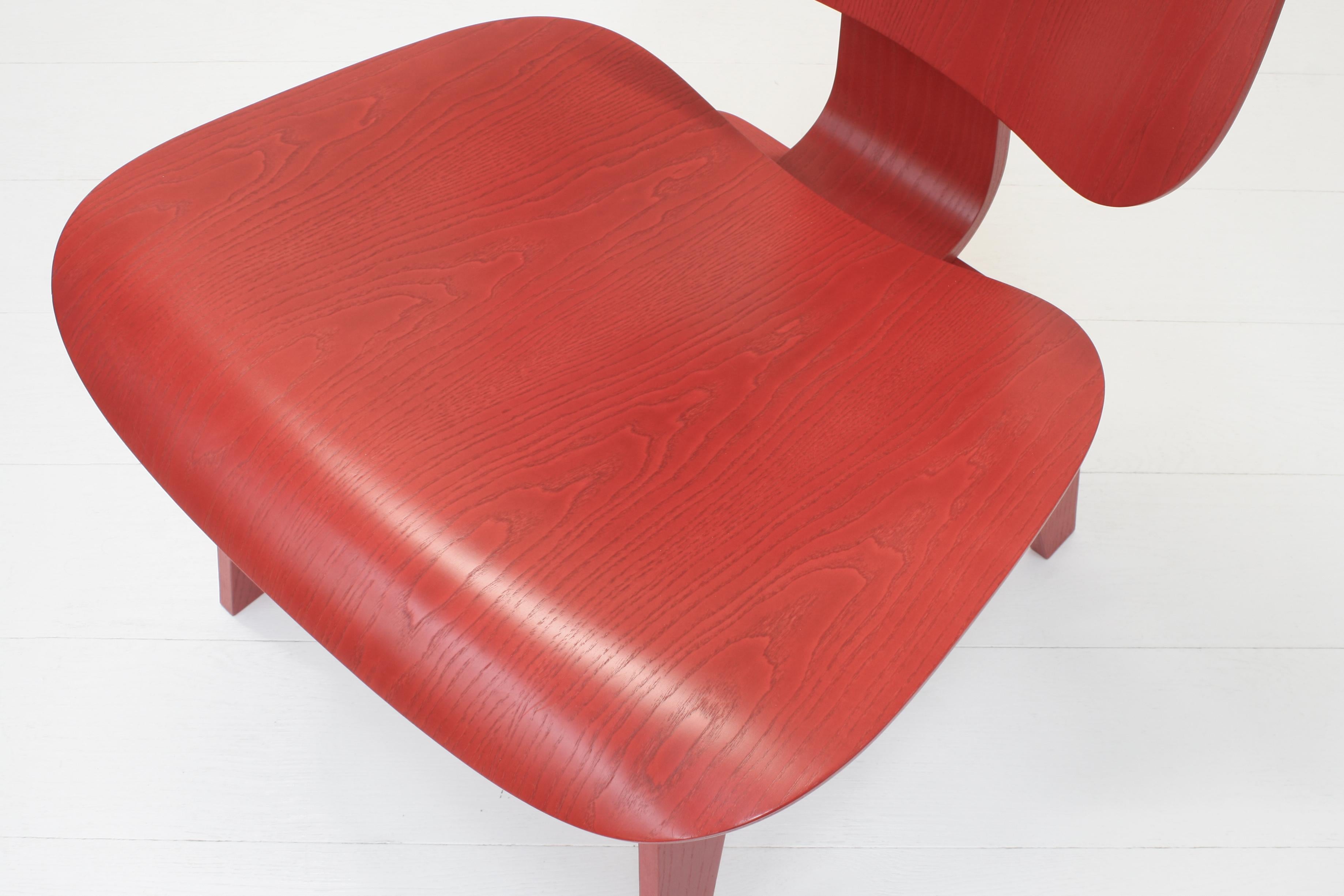 20th Century Two Red Stained Ash Plywood Group LCW Chairs by Charles & Ray Eames for Vitra