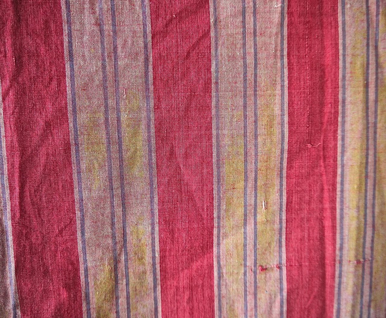 French Provincial Two Red Striped Large Cotton Curtains, French, Late 18th Century For Sale