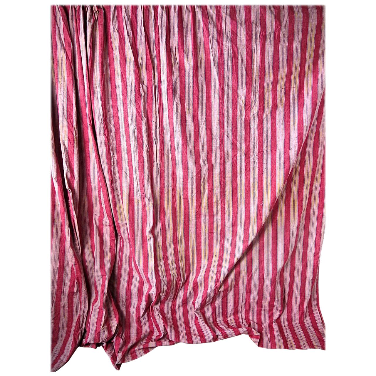 Two Red Striped Large Cotton Curtains, French, Late 18th Century For Sale