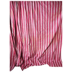 Two Red Striped Large Cotton Curtains, French, Late 18th Century
