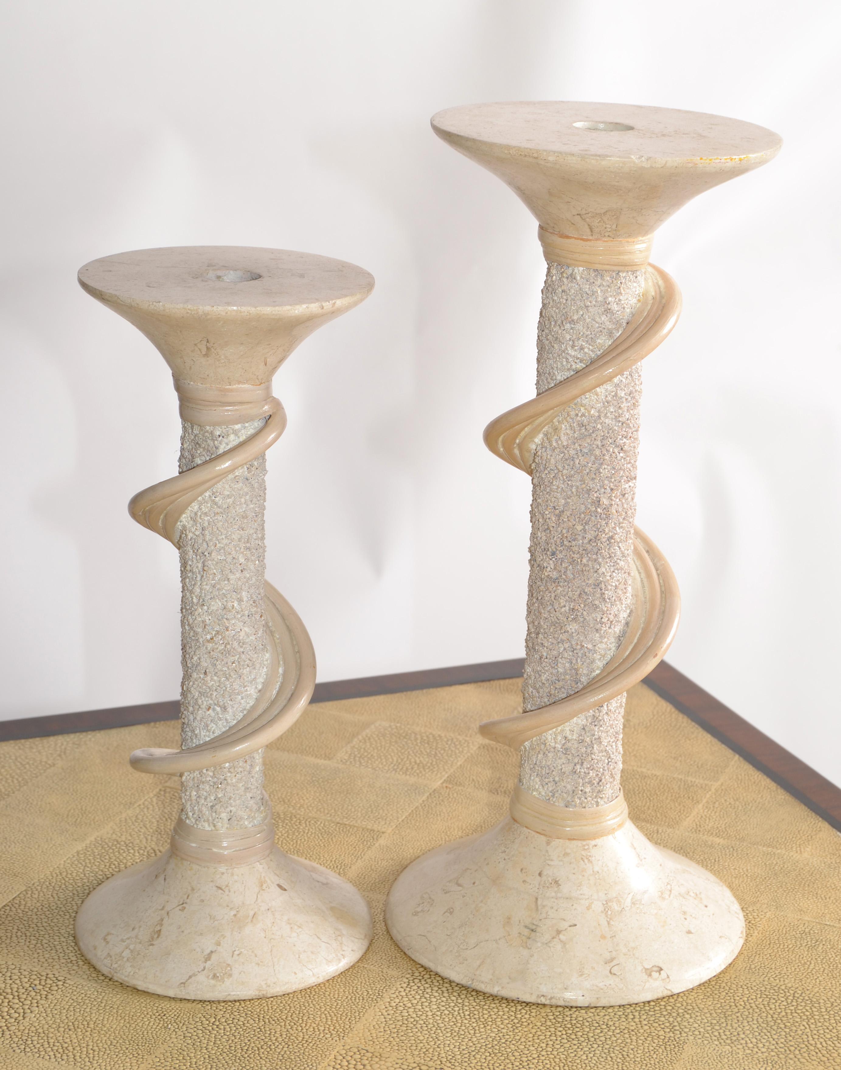 Deux bougeoirs en marbre et pierre à savon Renoir Designs Sticks Hollywood Regency en vente 9