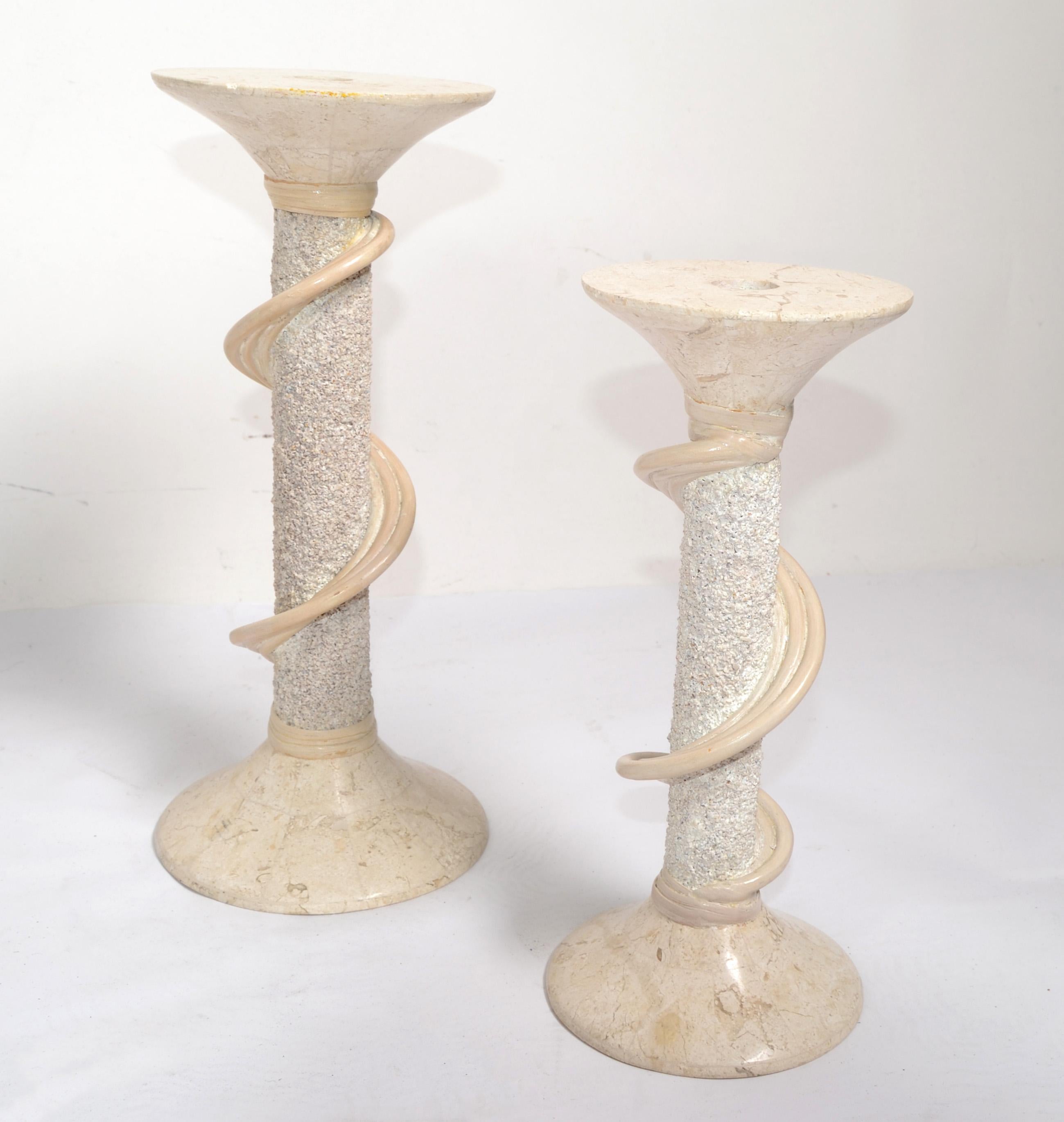 Philippine Two Renoir Designs Marble Soapstone Candle Holder Sticks Hollywood Regency For Sale
