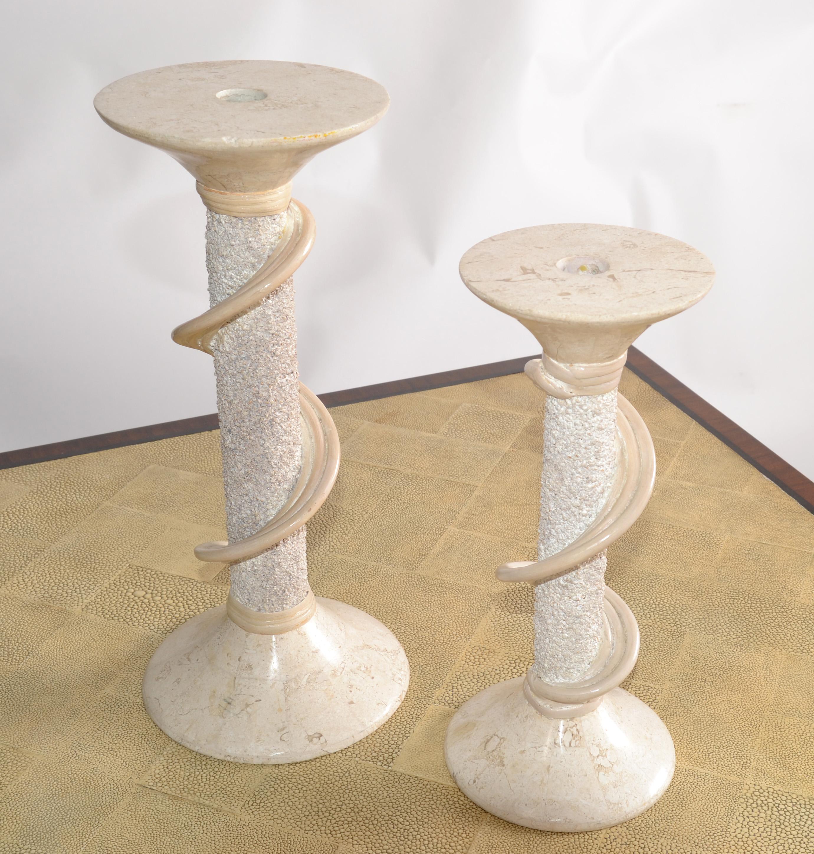Hand-Crafted Two Renoir Designs Marble Soapstone Candle Holder Sticks Hollywood Regency For Sale
