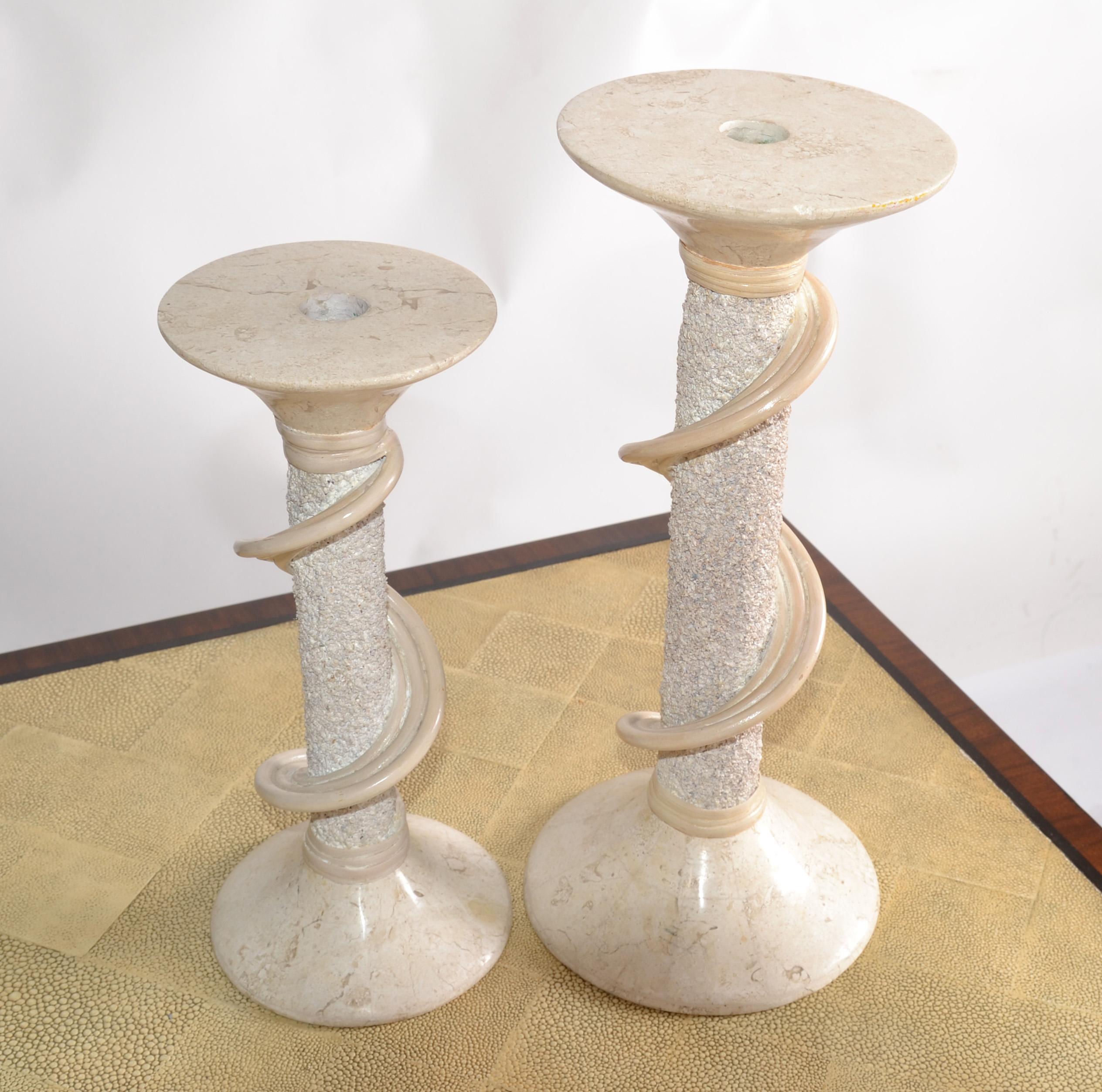 Two Renoir Designs Marble Soapstone Candle Holder Sticks Hollywood Regency In Good Condition For Sale In Miami, FL