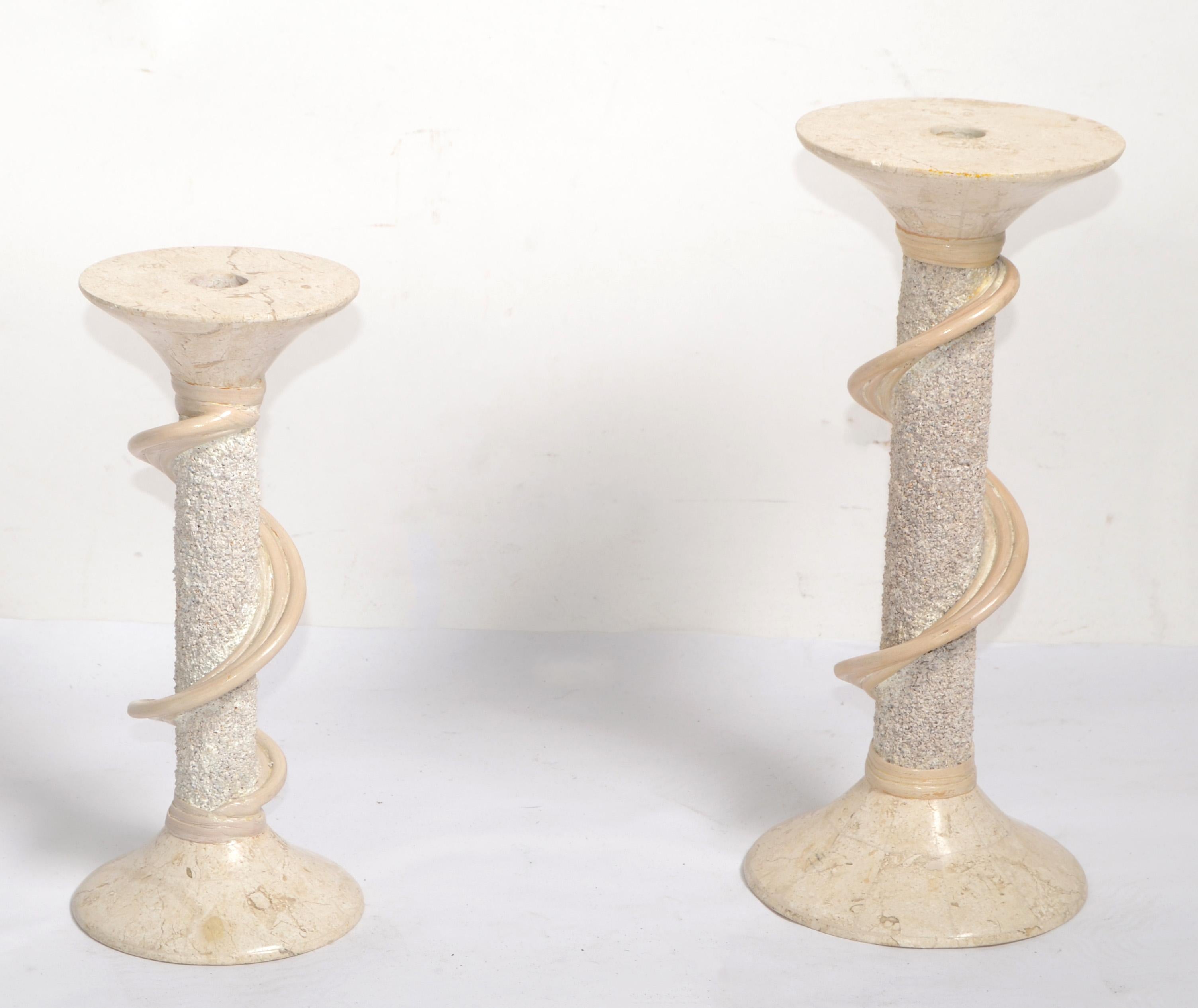 20th Century Two Renoir Designs Marble Soapstone Candle Holder Sticks Hollywood Regency For Sale