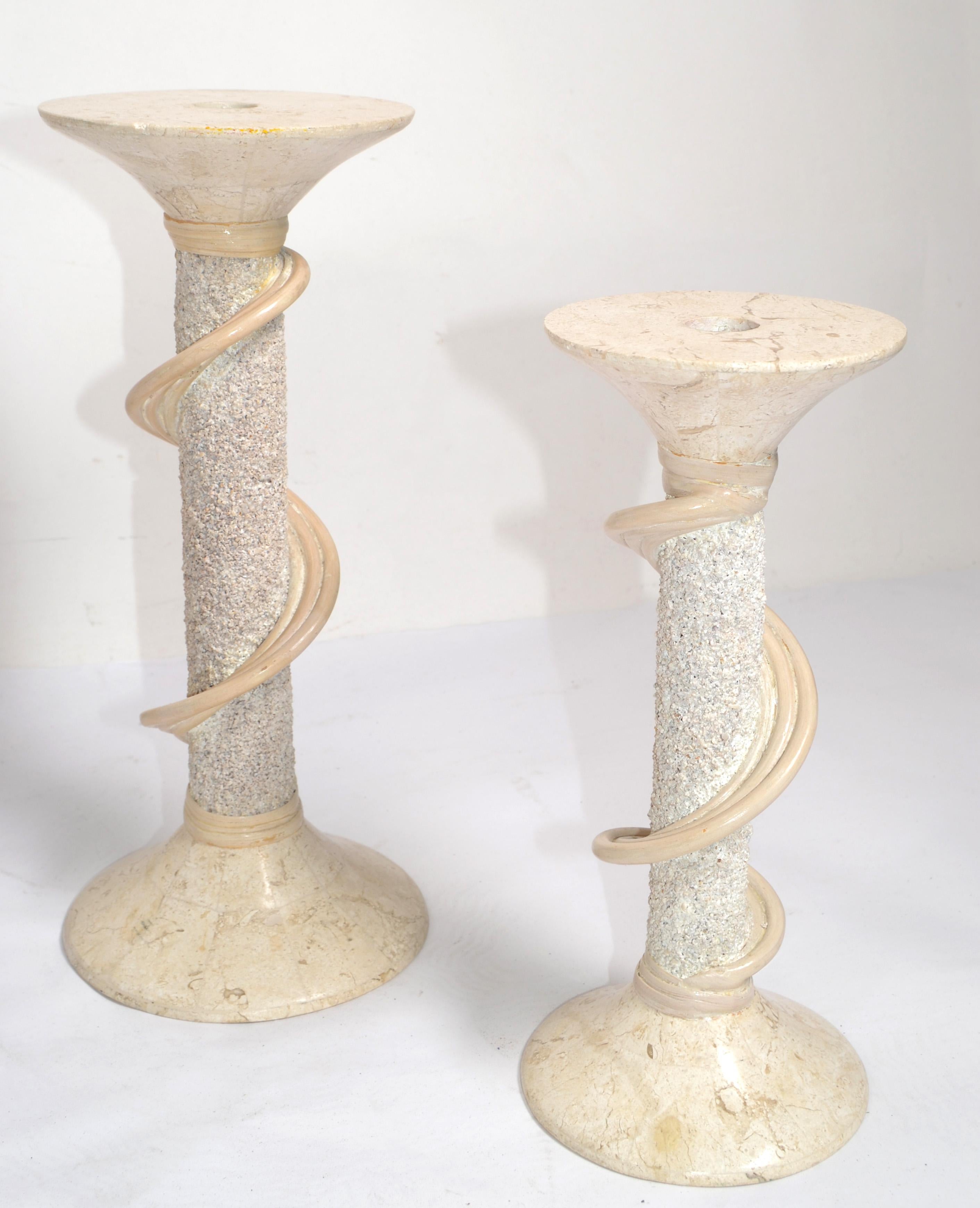 Stéatite Deux bougeoirs en marbre et pierre à savon Renoir Designs Sticks Hollywood Regency en vente