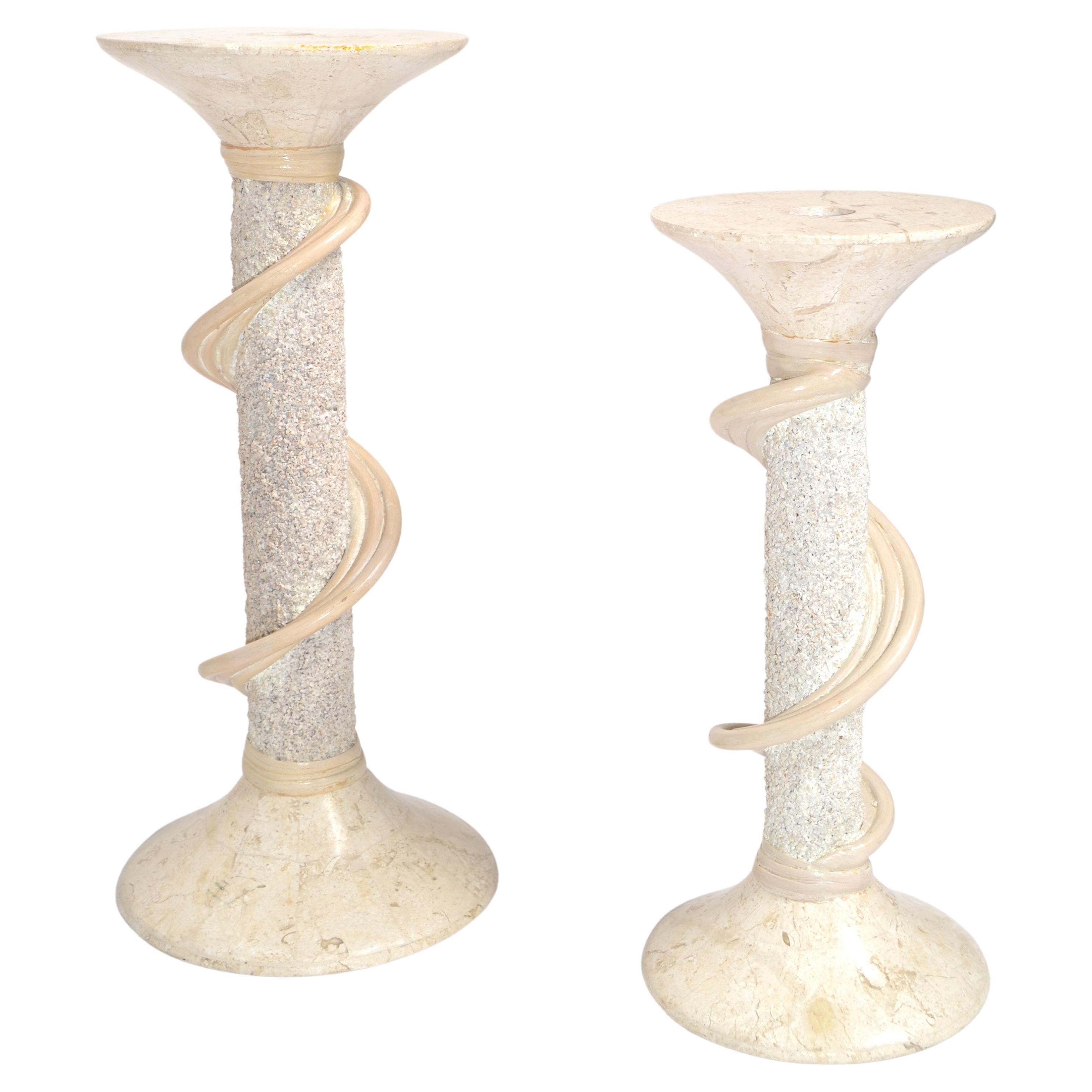 Two Renoir Designs Marble Soapstone Candle Holder Sticks Hollywood Regency For Sale