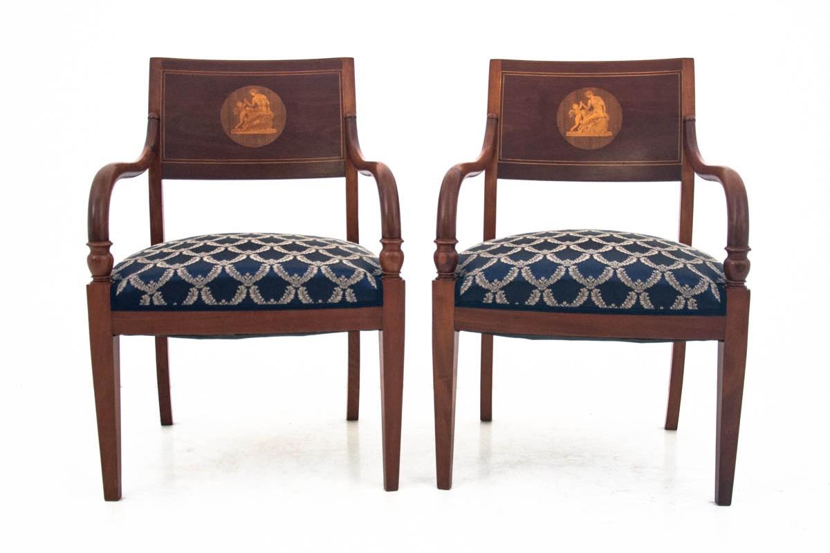 Swedish Two Restored Antique Empire Armchairs, Sweden, 1850