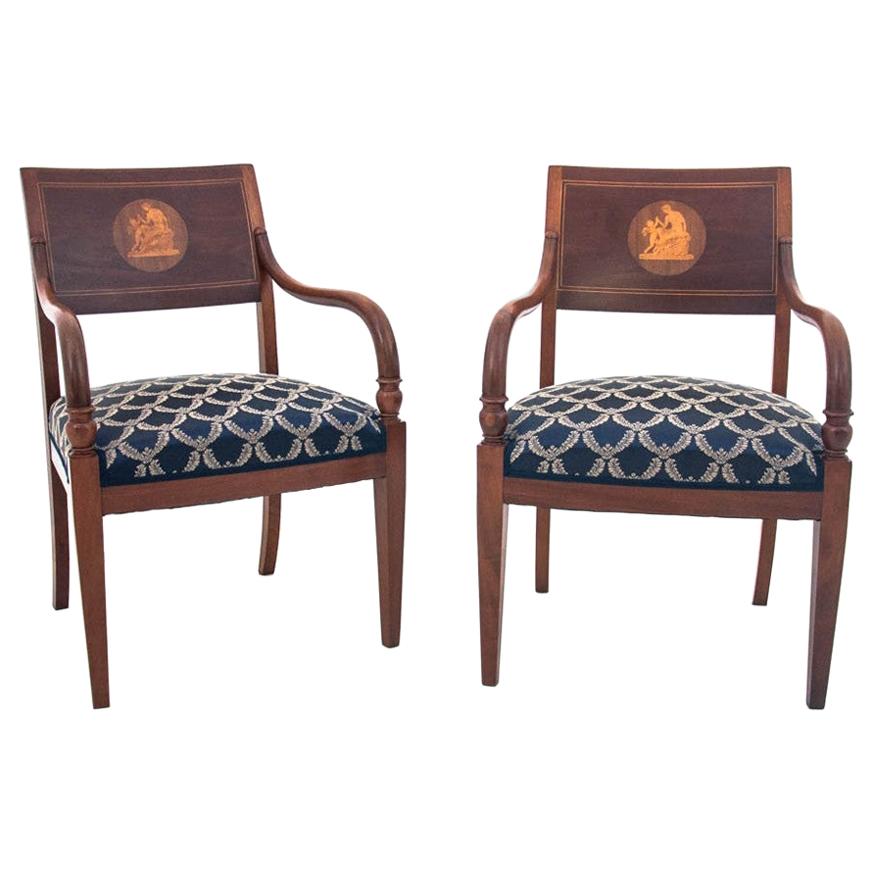 Two Restored Antique Empire Armchairs, Sweden, 1850